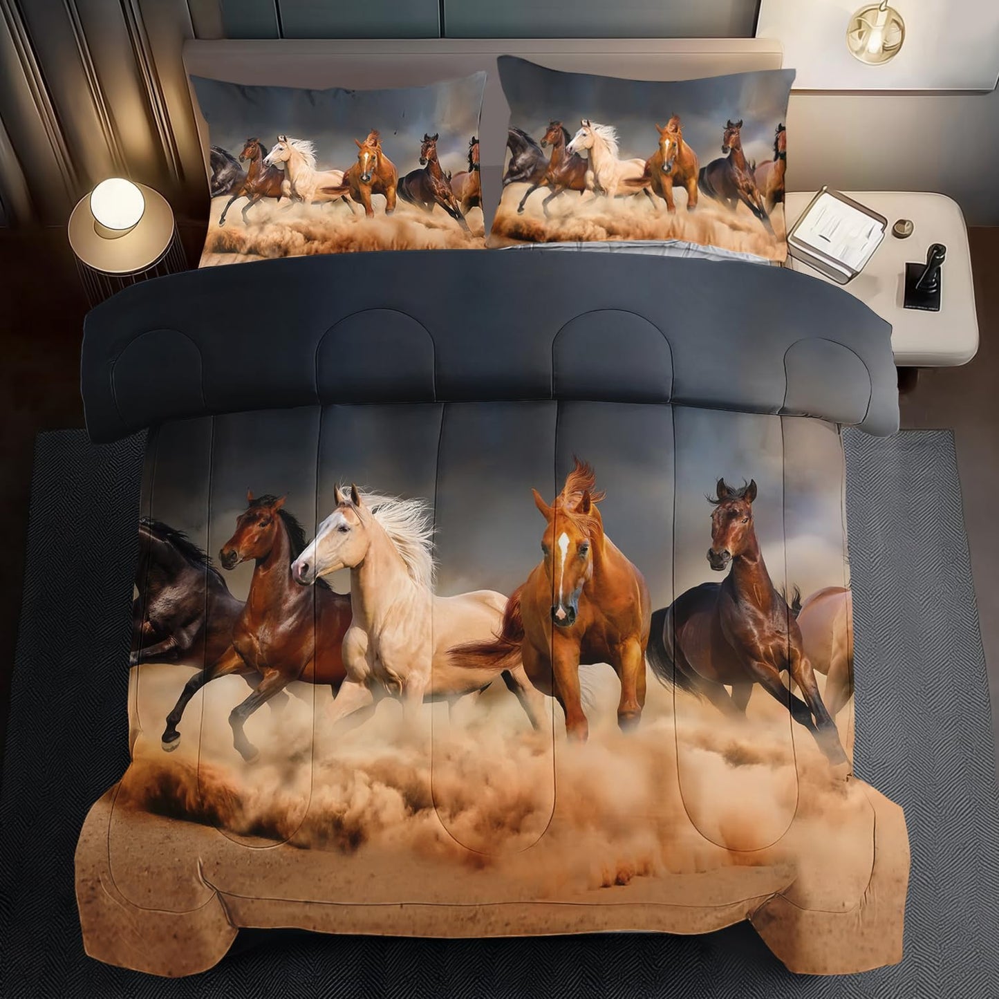 Western Horse Comforter Set Queen for Boys,Brown Western Cowboy Bedding Sets Queen Size, Farm Style Animal Horse Quilt for Boys, Southwestern Farmhouse Home Cowgirl Comforter Bedroom Decor