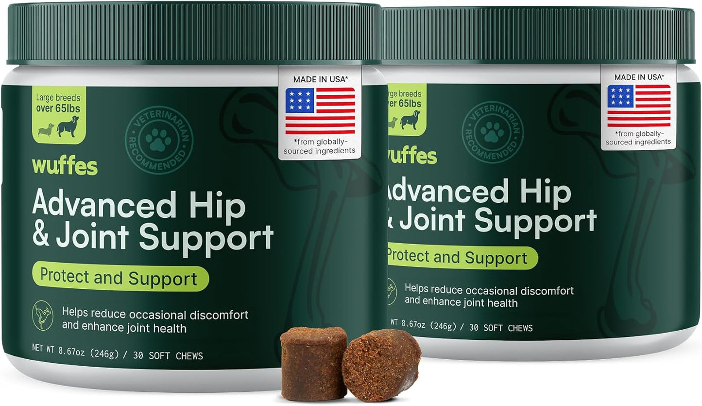Wuffes Chewable Dog Hip & Joint Supplement - Glucosamine & Chondroitin Chews - Dog Joint Supplements & Vitamins - Extended Joint Care (Large Breed (Over 65 lbs), 60 Chews (Pack of 2))
