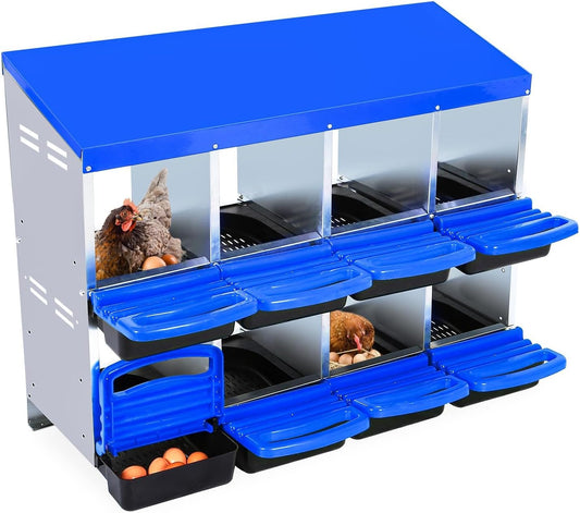 Chicken Nesting Box, 8 Hole 2 Layer Hen Nest Boxes, Roll Away Eggs Laying Boxes,Cleanable Pull Out Hen Roosting Boxes