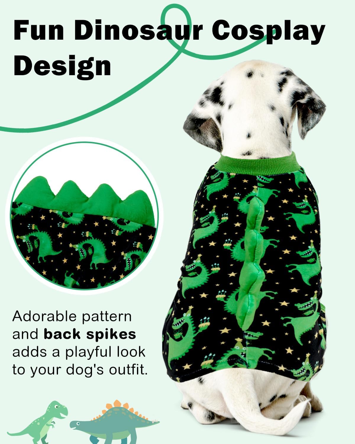 CuteBone Dinosaur Costume Dog Pajamas, Stretchy Spandex Crystal Velvet Sleepwear Coat for Small Dogs, Soft & Warm Pet Outfit Clothes for Cold Weather, Cozy Pullover Design COSP14L