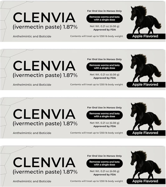 Horse Paste 1.87% – Apple Flavored Wormer – 6.08g Tube – Treats Up to 1250 lb (4 Pack)