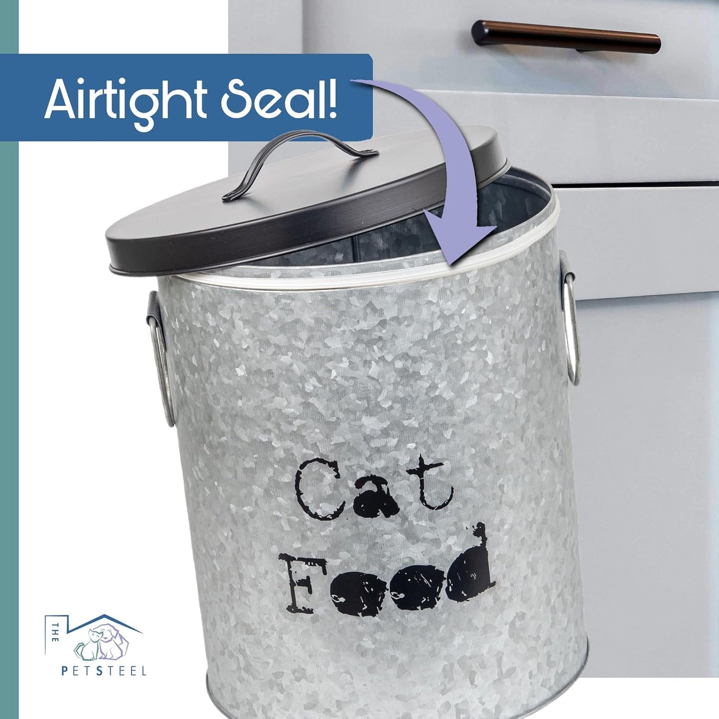 Medium Cat 30lb Pet Food Storage Canister with Scoop – Durable & Airtight for Freshnesss, Minimalist Design & Recyclable, Huge Large Metal Container (Cat Bin - Medium Size)