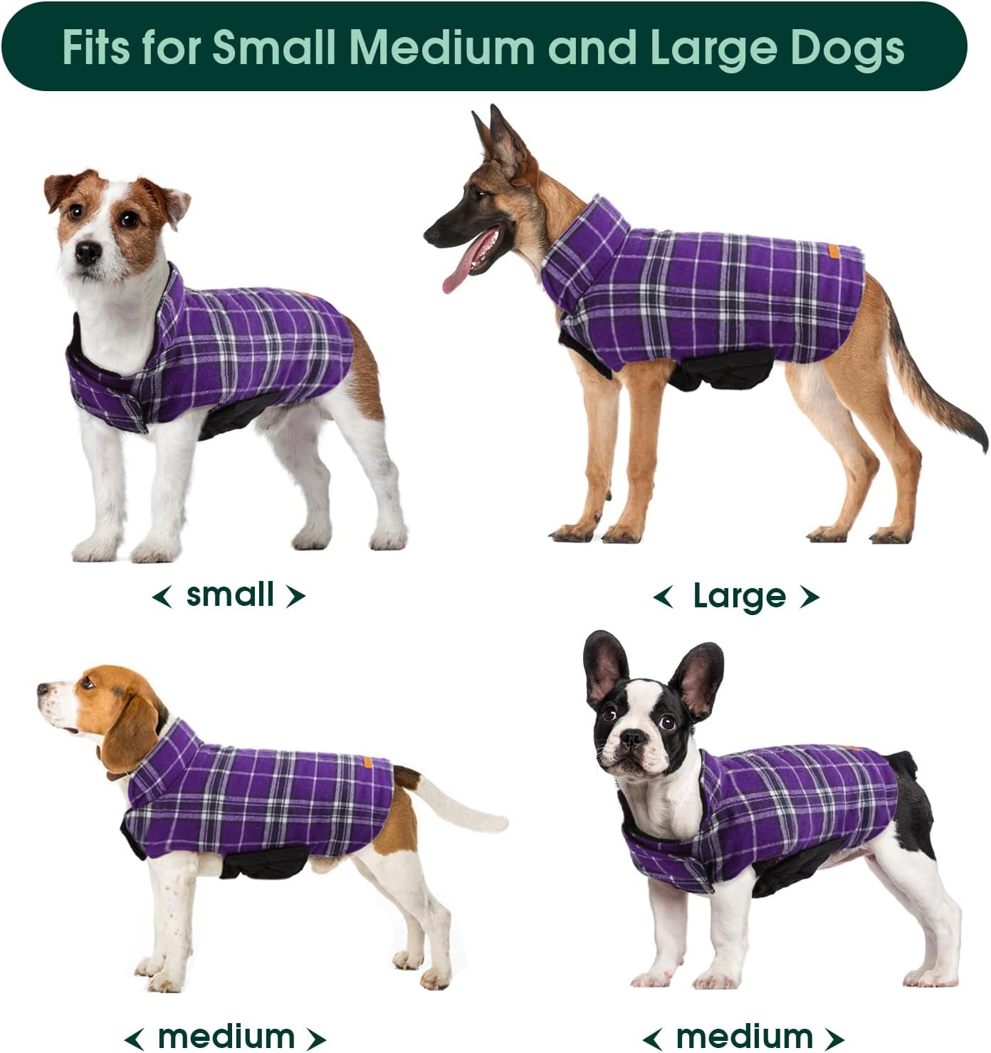 Kuoser Warm Dog Coat, Waterproof Dog Jacket for Extra Large Dogs, Adjustable Durable XL Doggie Winter Coat Reversible Cozy Puppy Cold Weather Apparel from Small to Large Breed, Purple XL