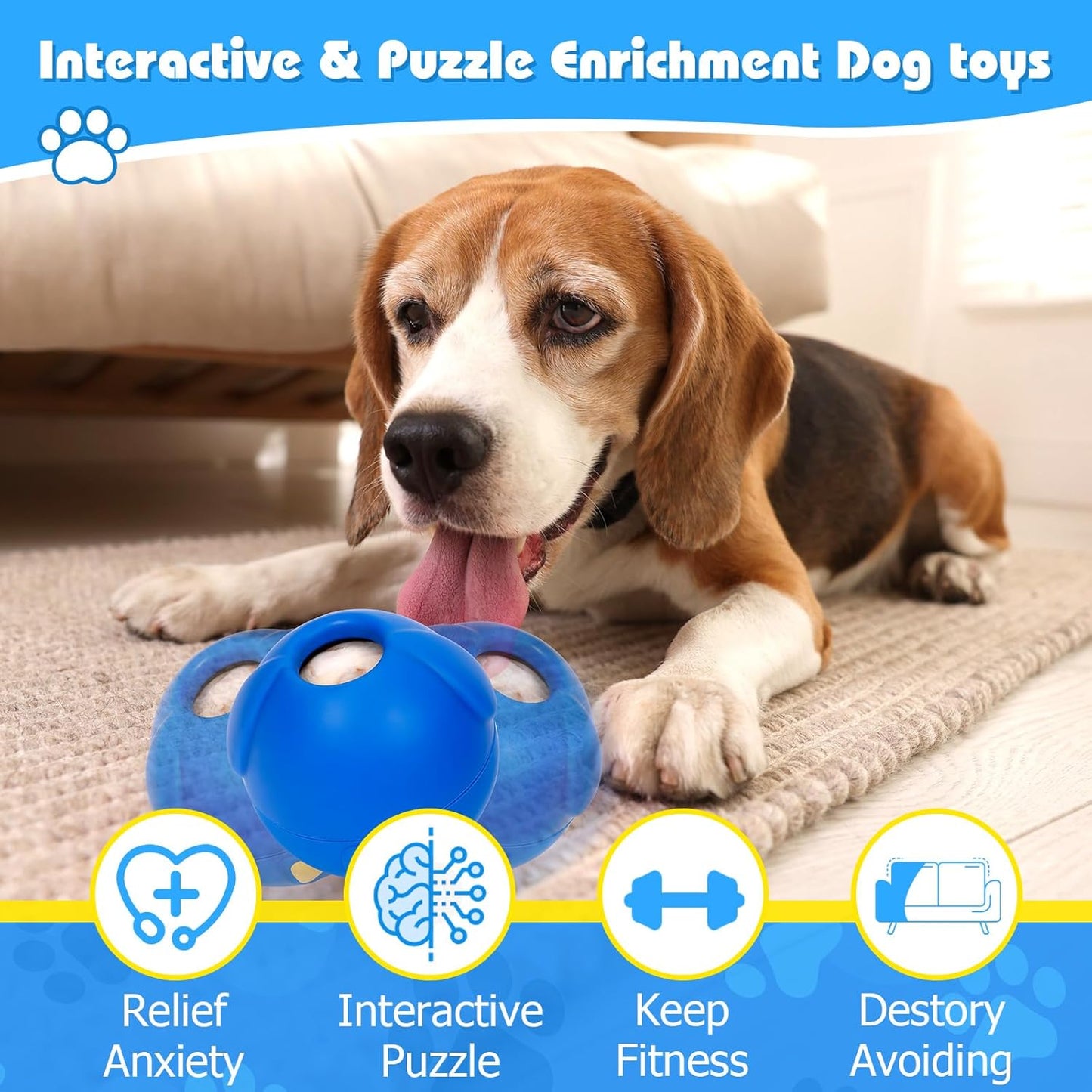 Yipetor Interactive Treat Dispensing Dog Toy, Large 3IN1 Dog Enrichment Toy, Tough Rubber Chew Ball Dog Treat Frozen Puzzle Toys for Large Medium Breeds - Keep Them Busy/Anxiety Relief/Feeding Slow
