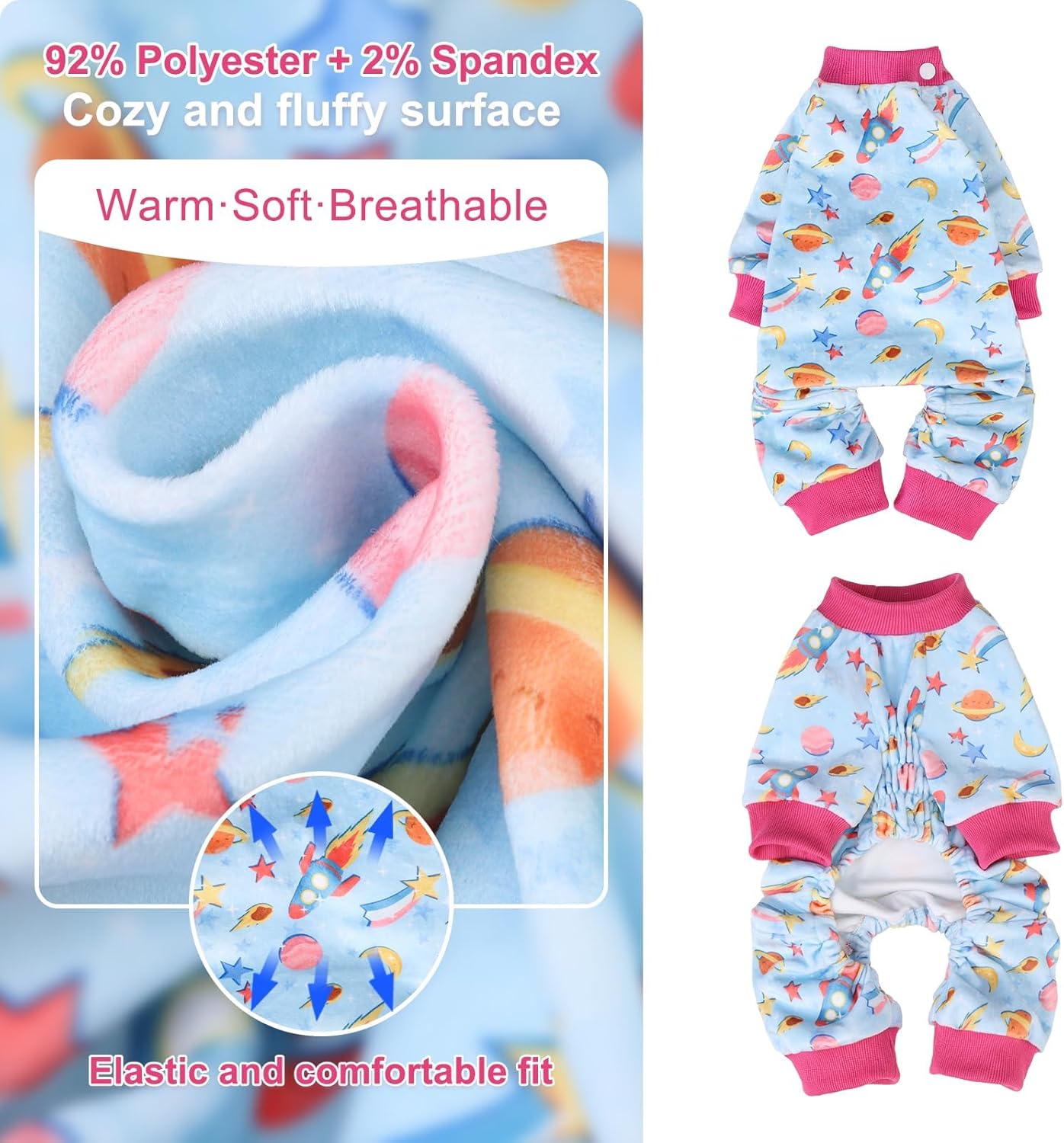 BEAUTYZOO Dog Pajamas Large Sized Dog, Summer Doggie Pajamas for Boy Girl, Soft Strechy Cotton Puppy Pjs Jammies Onesies for Men Women, Pet Jumpsuit Body Suit Cat Apparel Clothes, Blue XXL