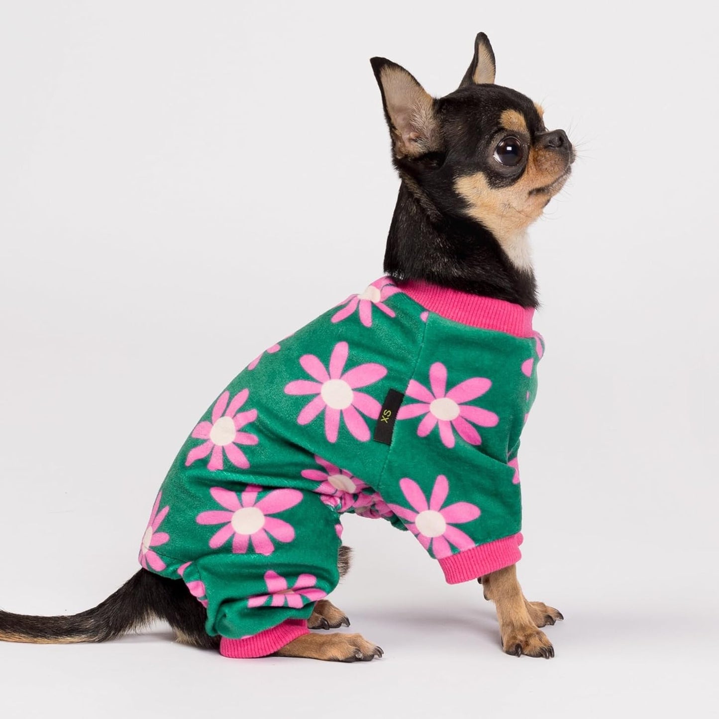 Fitwarm Flower Fleece Dog Pajamas, Warm Winter Dog Clothes for Small Dogs Girl, Cozy Pet Onesie with Feet, Dark Green, Medium