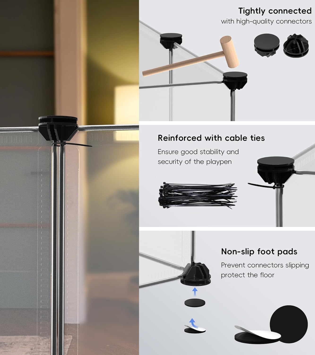 Small Animal Playpen, Guinea Pig Cages with Waterproof Mat, 12 Panels Pet Playpen for Hamsters, Hedgehog, Indoor Outdoor Plastic Fence, 48.5 x 24.8 x 16.1 inches