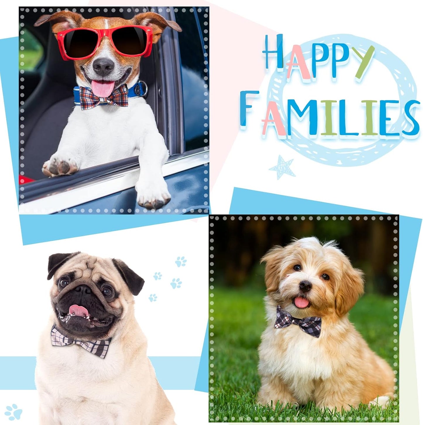 16 Pieces Dog Bow Ties Slide Hawaiian Styles Dog Collar Attachment Bows with Rubber Bands Dog Bow Ties for Large Dogs Spring Summer Grooming Independence Day(Classic Style)