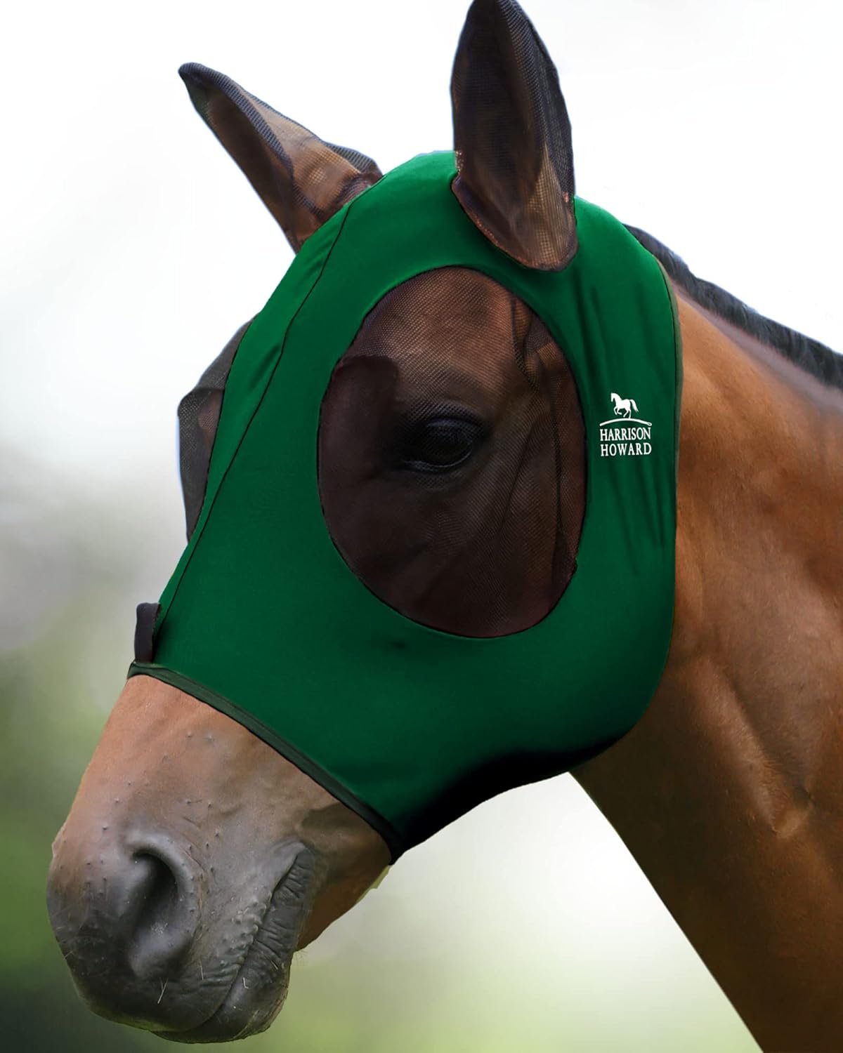 Harrison Howard Super Comfort Stretchy Fitting Horse Fly Mask with UV Protection Soft on Skin with Breathability Deep Green Pony