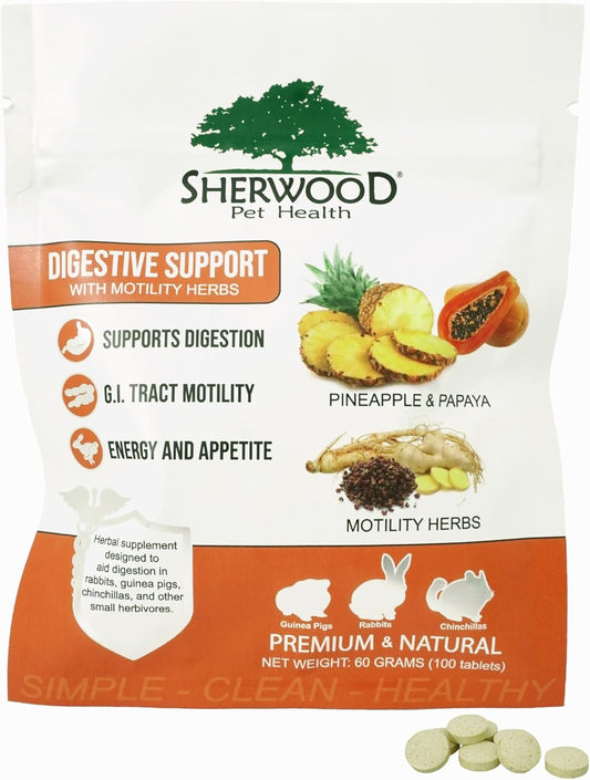 Digestive Support, Papaya by Sherwood Pet Health (100 Tablets - 60 Grams). Contains Natural Motility Herbs That Regulate The Digestive Tract, Improve The Gut microbiome and Stimulate The Appetite.