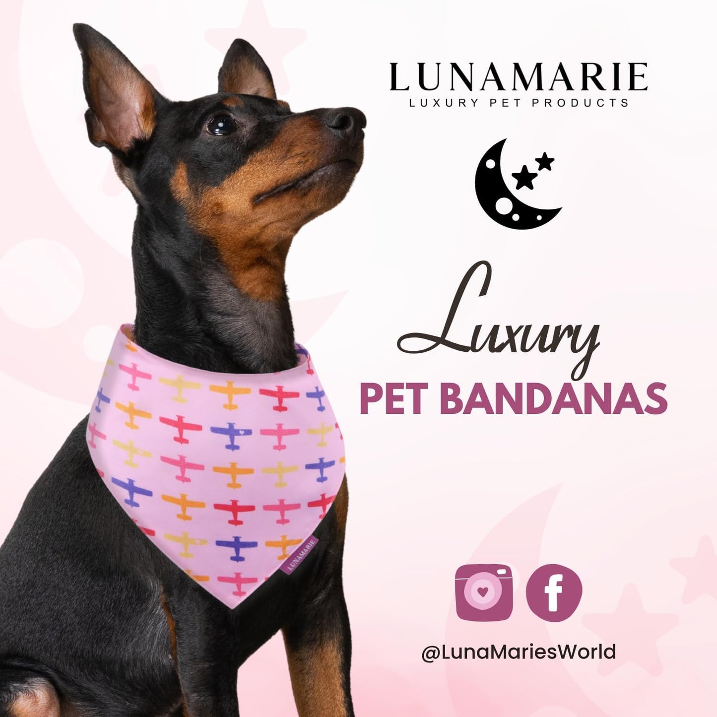 LunaMarie - Luxury Pet Birthday Bandanas -Premium & Silky Poly Fabric | 100% Handmade | Custom Shape Dual Layered (Aviator Glam, X-Small)