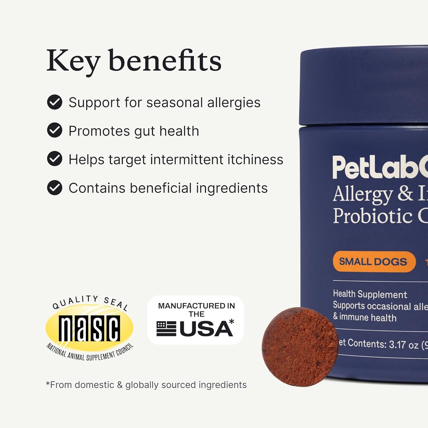 PetLab Co. Allergy & Immune Daily Probiotics for Dogs. Supports Yeast Production, Seasonal Allergies, Intermittent Itchiness, Gut & Digestive Health - 30 Chews for Small Dogs - Packaging May Vary