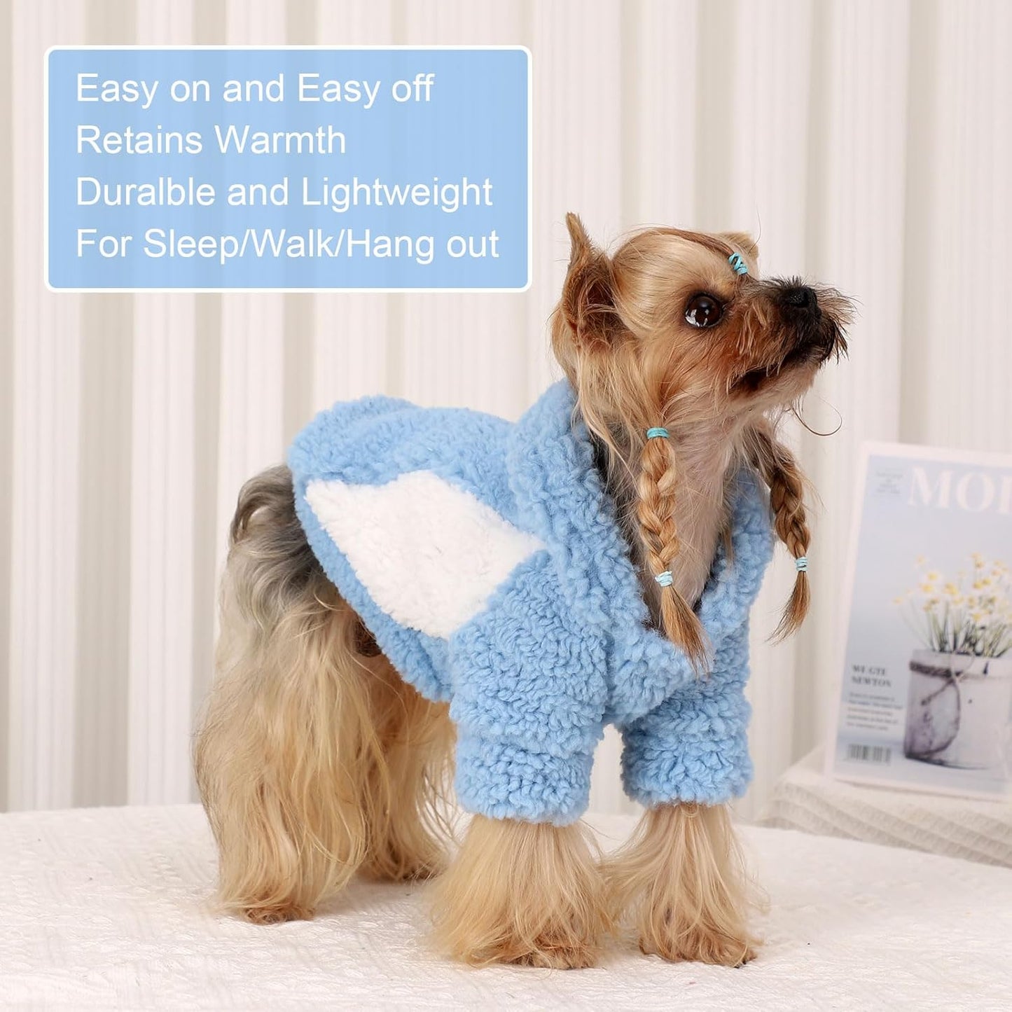 YIKEYO Dog Hoodie Pet Clothes Sweater with Hat Soft and Warm Cold Weather for Small Patchwork Hood(Blue, XS)