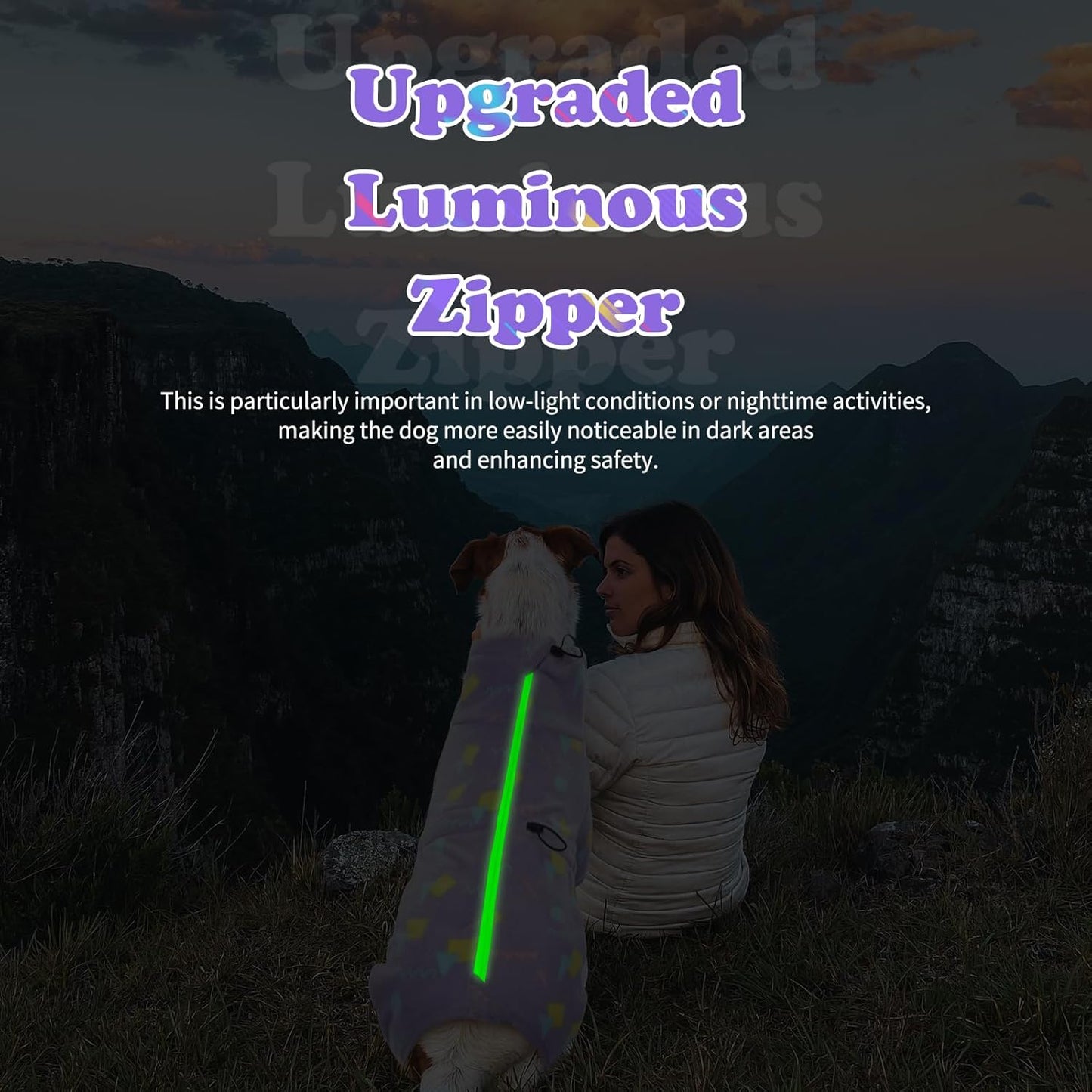 ROZKITCH Dog Pajamas with Zipper, Pet Windproof Warm Cold Weather Jacket Vest with Luminous Zipper, Jumpsuit Apparel Outfit Clothes for Small Medium Large Dog Geometry XL