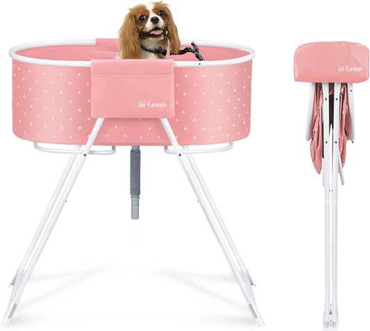 Little Dipper Dog Bath Tub and Wash Station for Bathing Shower and Grooming, Elevated Foldable and Portable, Indoor and Outdoor, for Small and Medium Size Dogs, Cats and Other Pet (Pink)