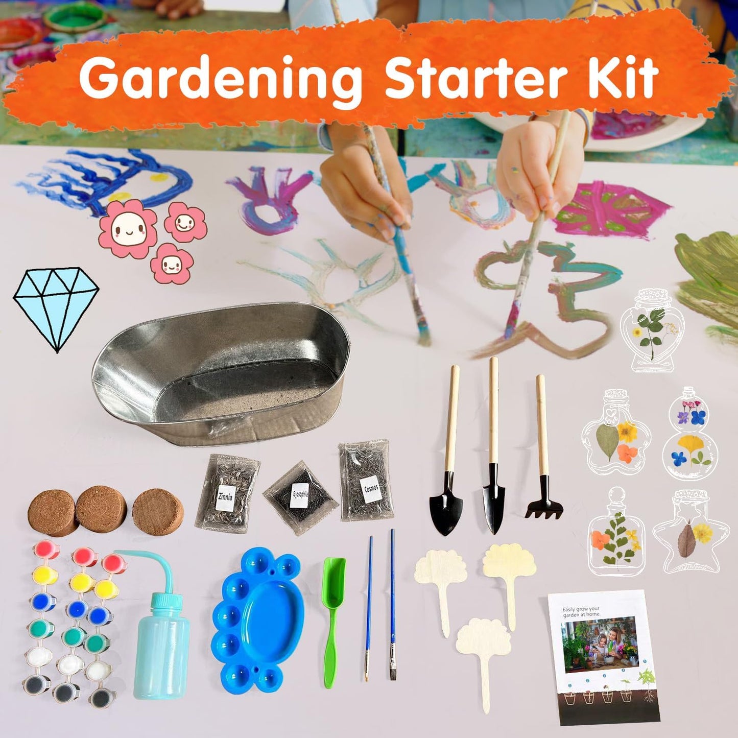 IELEK Paint & Plant Growing Flower Garden Kit for Kids - Arts and Crafts Gardening Set Easter Gifts Kit for Girls & Boys Ages 5, 6, 7, 8, 9, 10, 11 & 12 Year Old