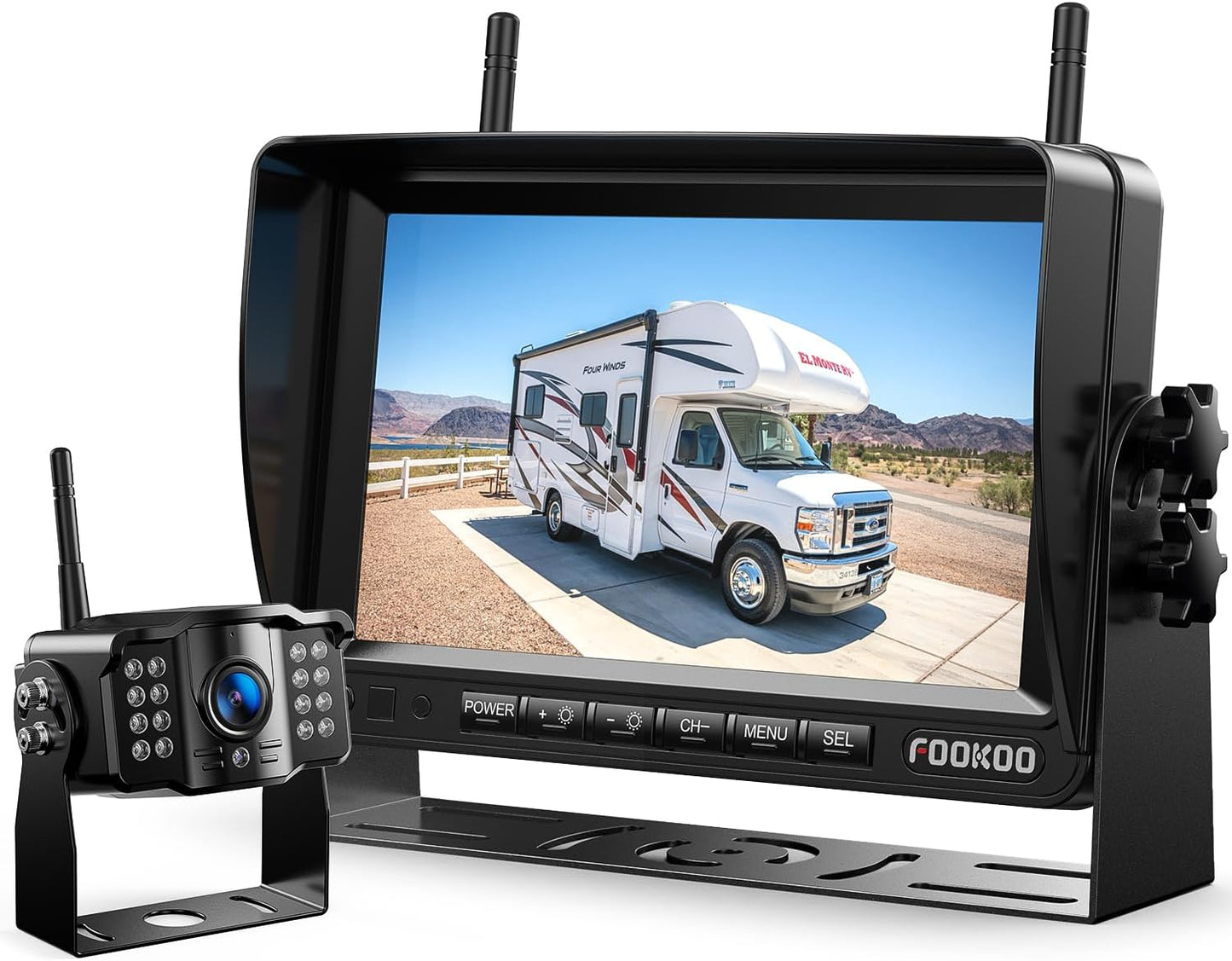 Fookoo HD 1080P 7-inch Wireless Backup Camera for Furrion RV, 7" Split Screen Monitor Plug-Play Easy Setup Rear View Camera DIY Guide Lines Waterproof for Truck RV Trailer Camper Motorhome - DW70101