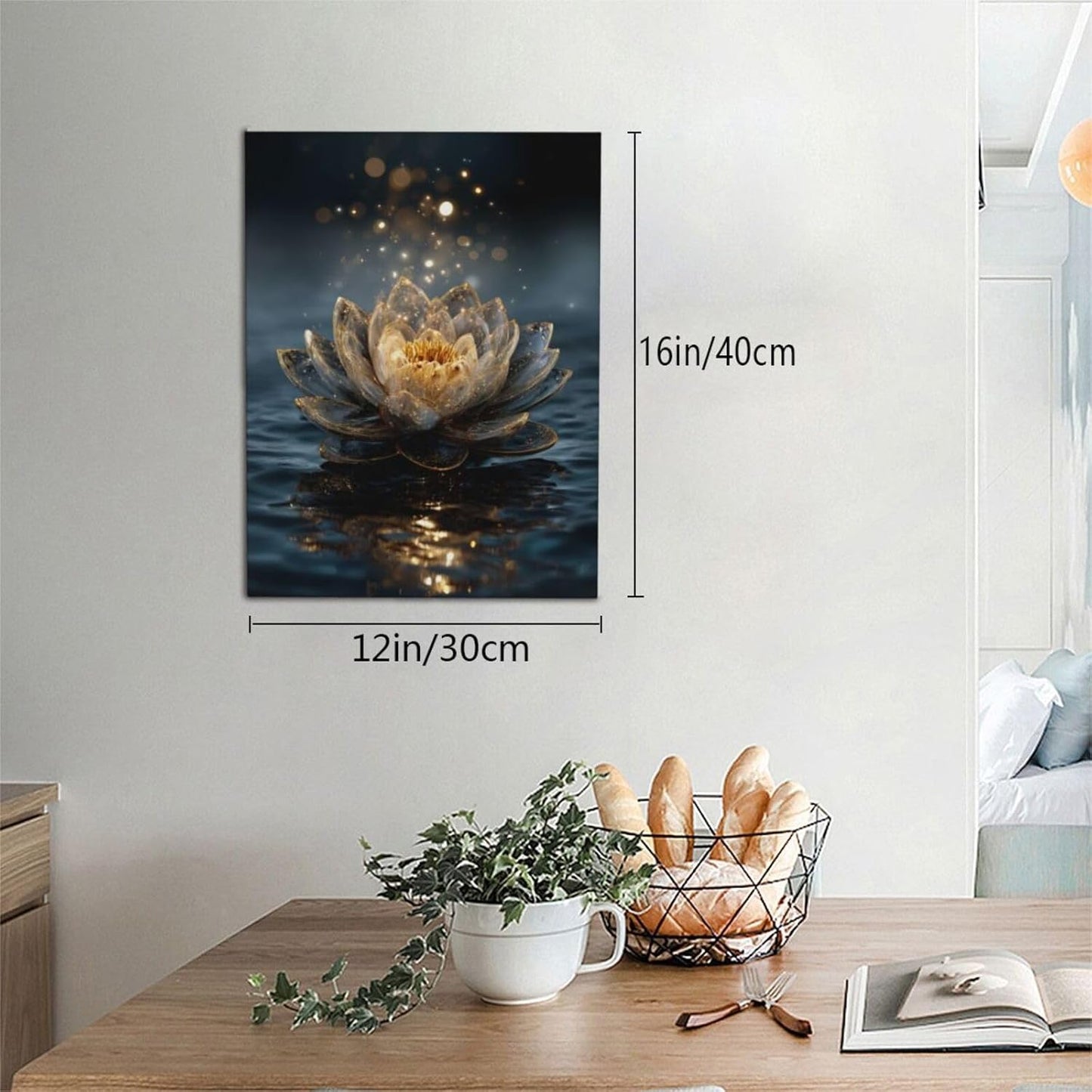 Zen Lotus Canvas Wall Art Mystical Lotus Bloom in Water Aesthetic Pictures Wall Decor Modern Meditation Spiritual Painting Print Framed Artwork Decorations Gifts for Yoga Spa Room Bathroom 12"x16"