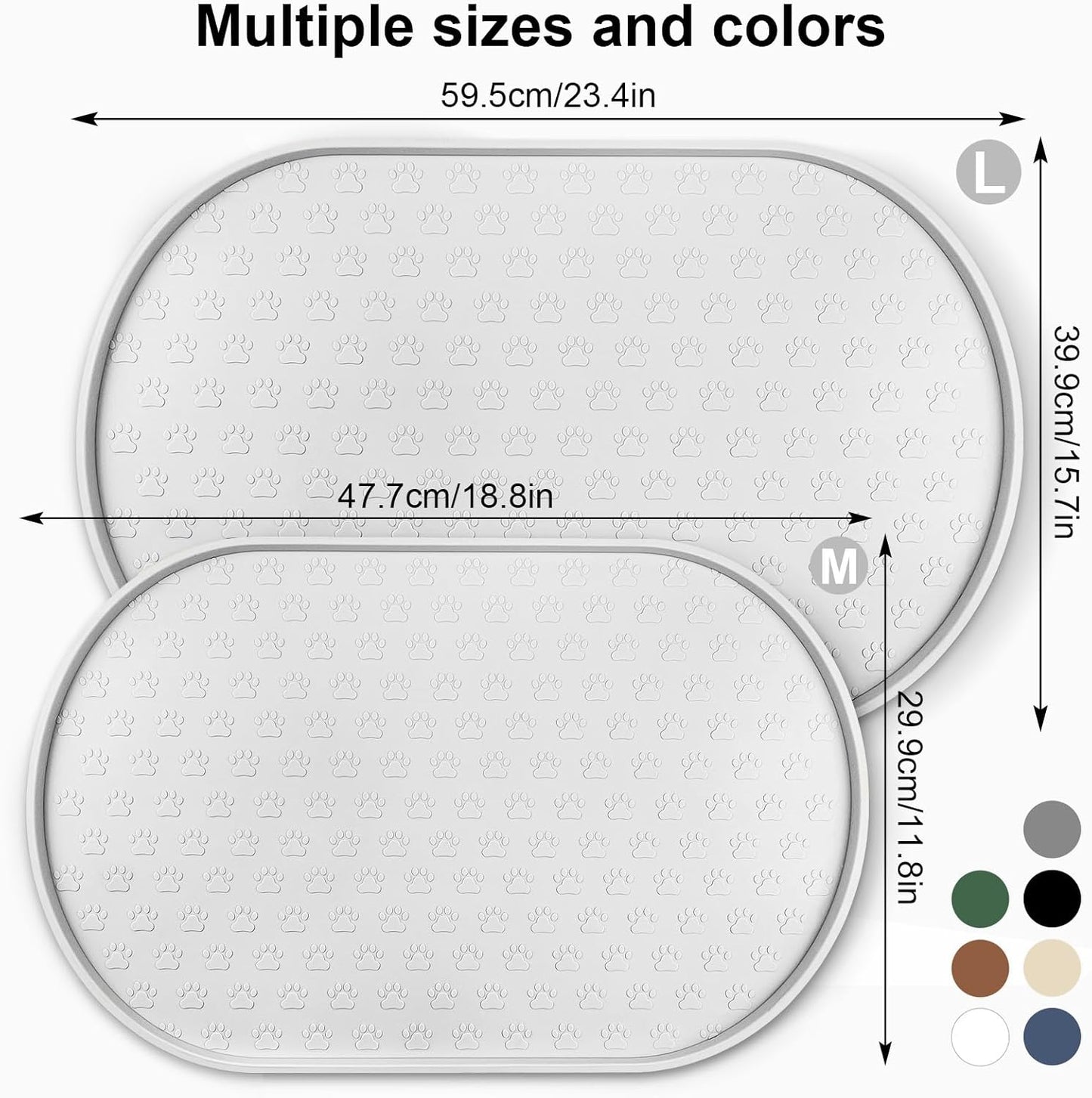 KPWACD Pet Placemat for Dog and Cat, Anti-Slip Waterproof Dogs Feeding Bowl Mat Prevent Food and Water Overflow, Silicone Puppy Dish Mats Suitable for Small Medium Big Pets, White, 19" * 12"