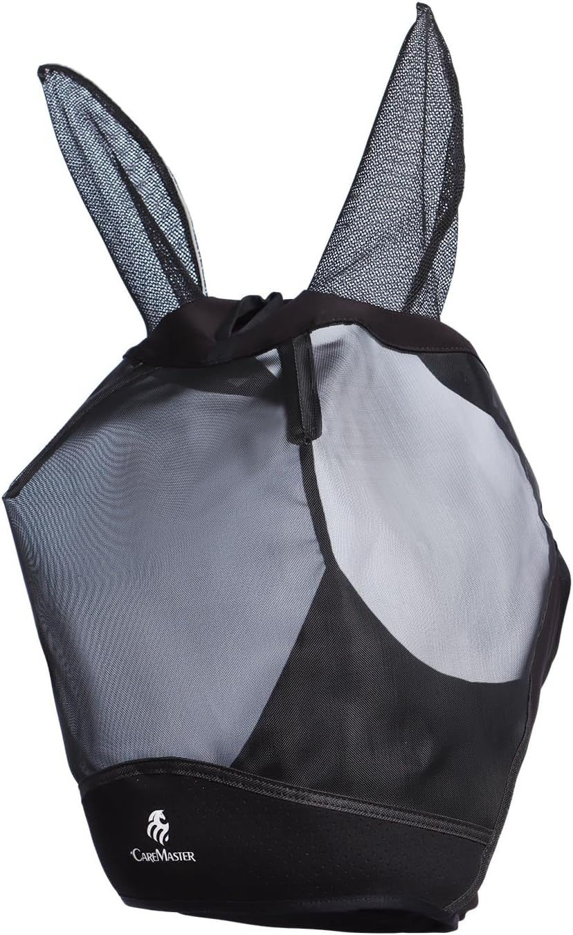 Horse Fly Mask Large Space Breathable UV Protection Equine Mask with Reflective Features on Ears Mars Black M