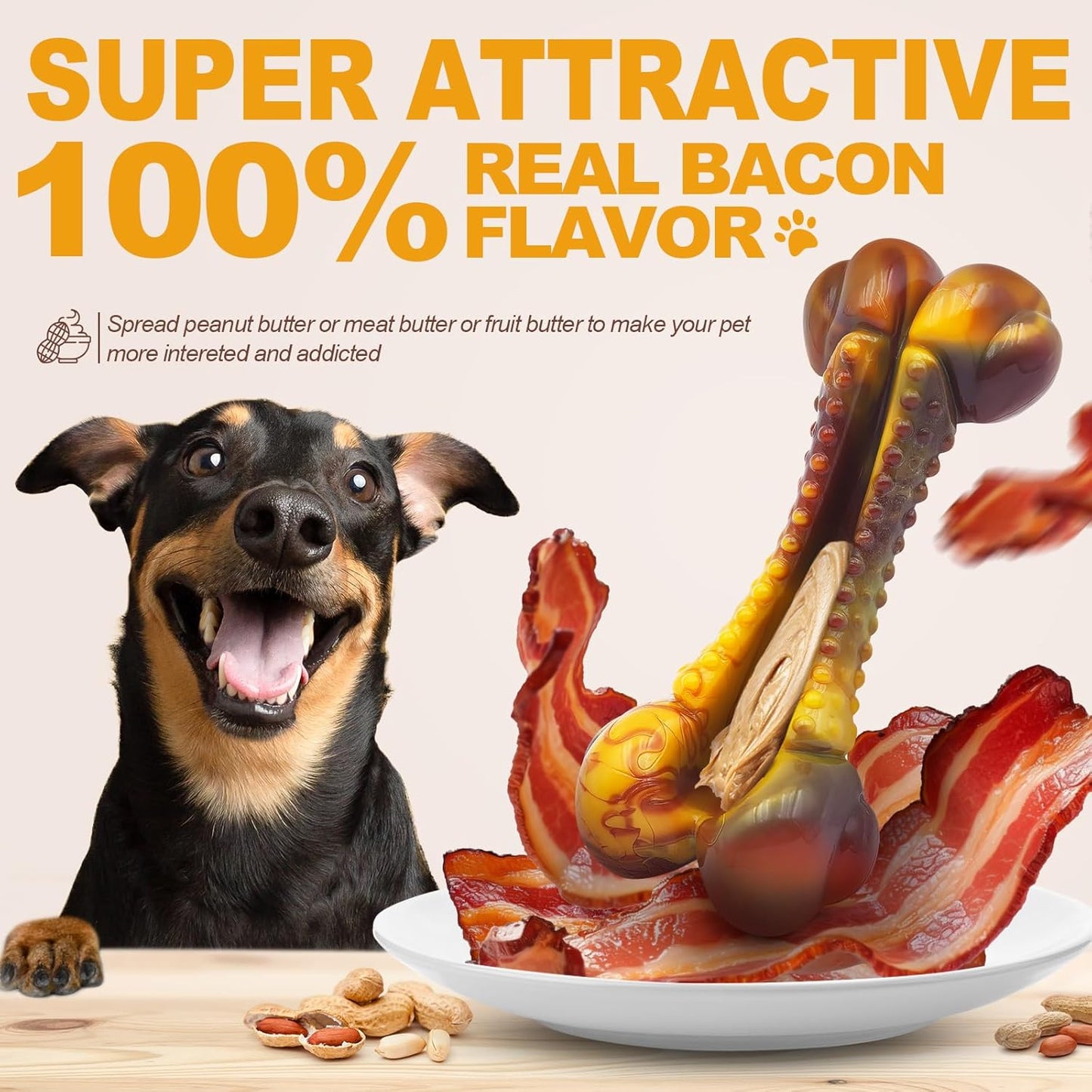 Dog Toys for Aggressive Chewers, Indestructible Dog Chew Toys for Large Medium Small Breed, Tough Nylon Interactive Durable Chew Toy Bone for Puppy Teething Toy Bacon Flavor, Best Gift&Keep Them Busy