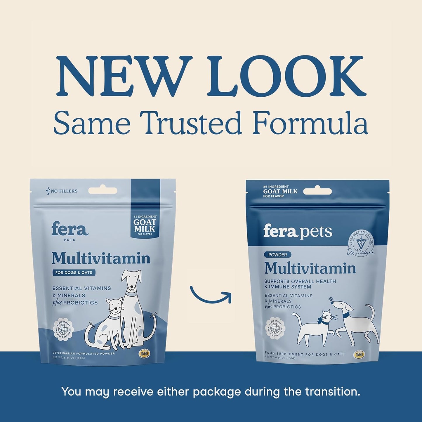Fera Pets Goat Milk Topper - Multivitamin for Dogs & Cats with Probiotics - Supports Overall Health, Gut Health, and Immune System - for Picky Eaters - 60 TSP