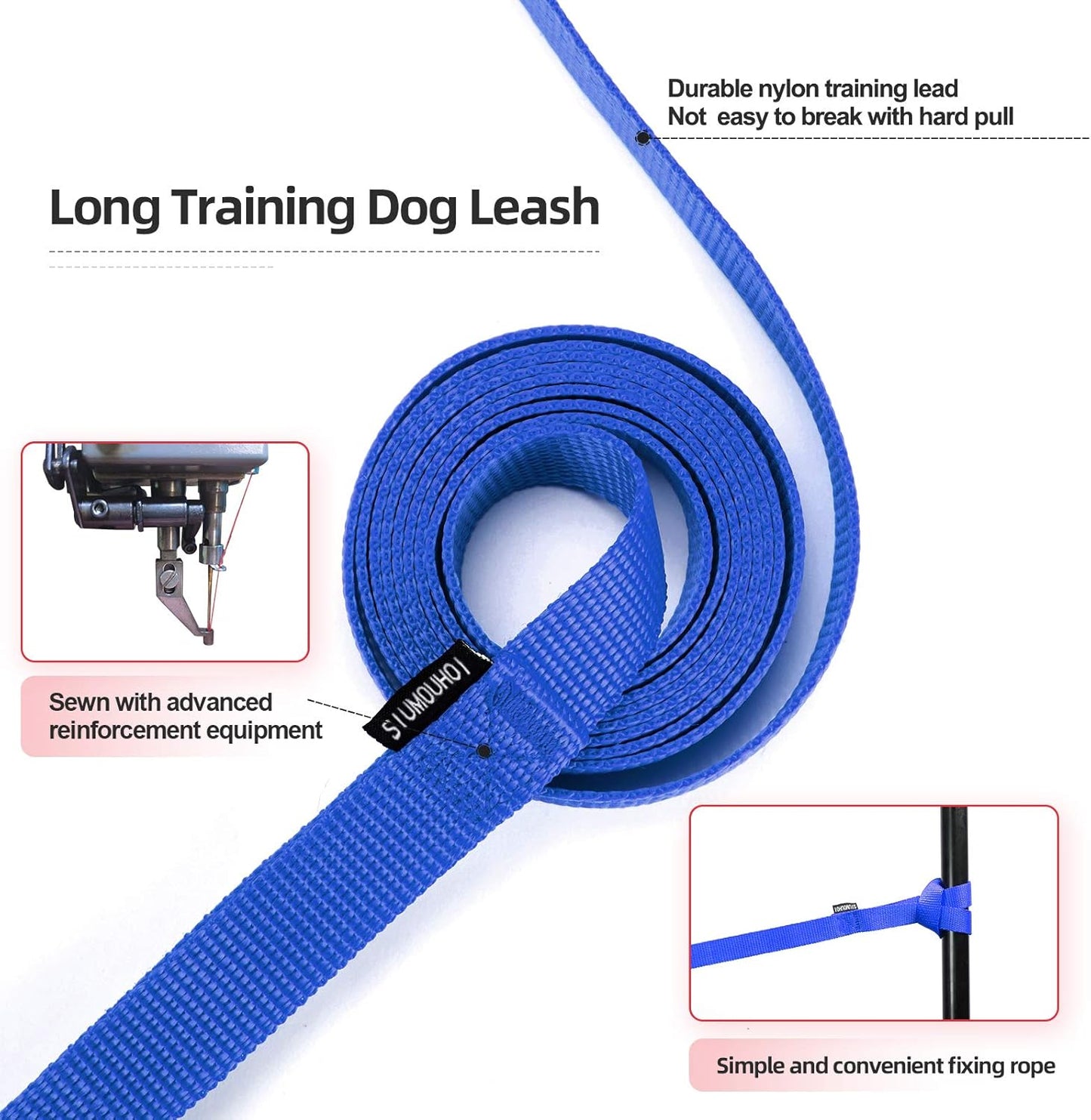 Reliable Siumouhoi Dog/Puppy Obedience Recall Training Agility Lead - 15ft， 20ft， 30ft ，40ft， 50ft Training Leash - Great for Play, Camping & Backyard（Blue，40 Feet