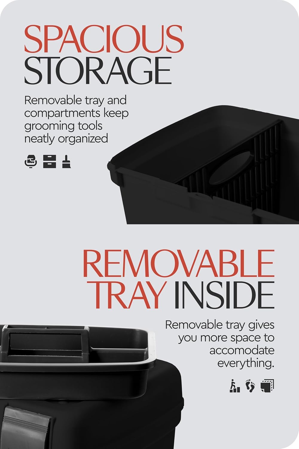 HORZE Smart Grooming Box for Horses, Dogs, Cats with Removable Tray | Non-Slip, Crack Resistant | 16" x 12" x 12" - Black - One Size