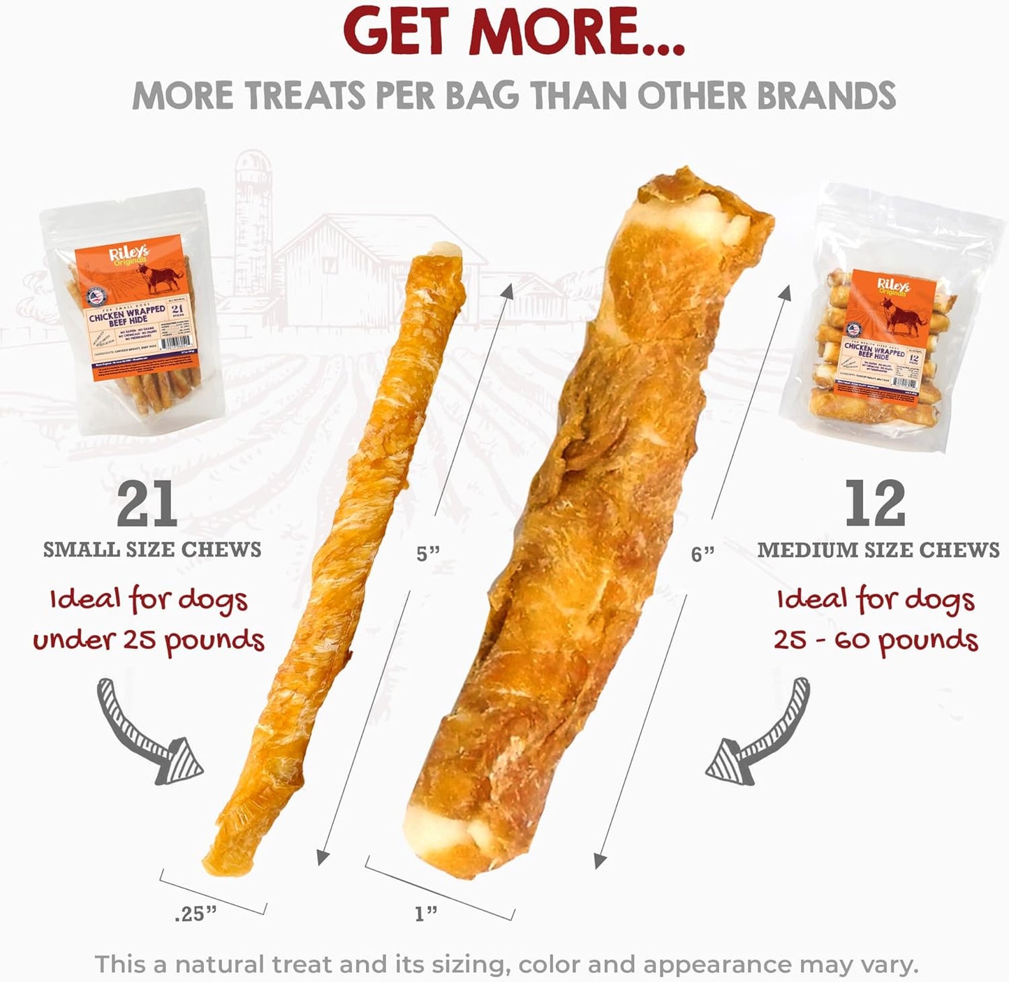 Riley's Chicken Wrapped Beef Sticks - Made with USA Sourced Dehydrated Chicken Breast & Beef Hide - Dog Snacks for Small Dogs and All Natural Chew Sticks - 21 Small Twists