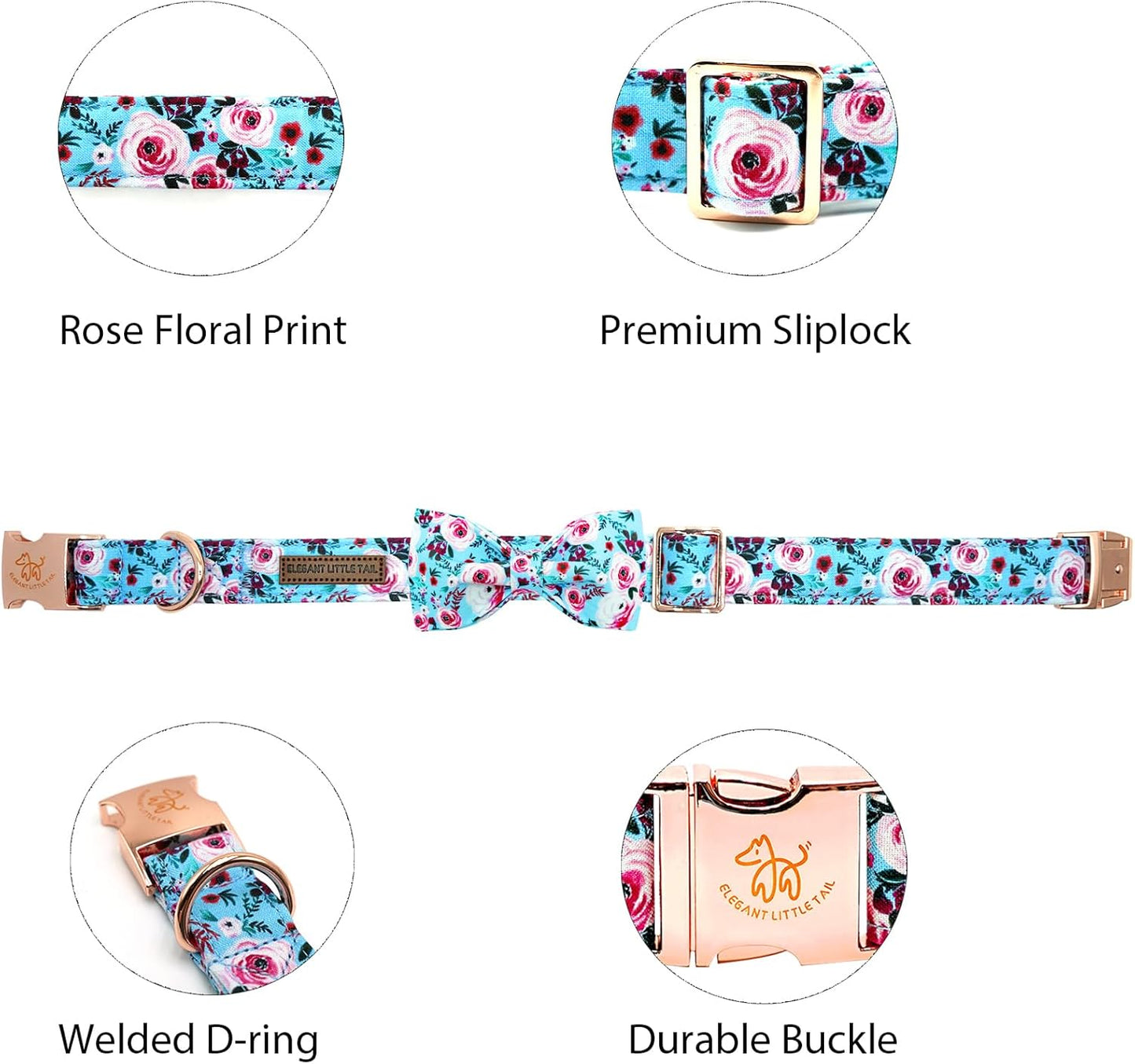 Elegant little tail Dog Collar, Rose Print Pet Collar Summer Dog Collar Durable Metal Buckle Dog Collars Cotton Pet Adjustable Dog Collars for Medium Dogs