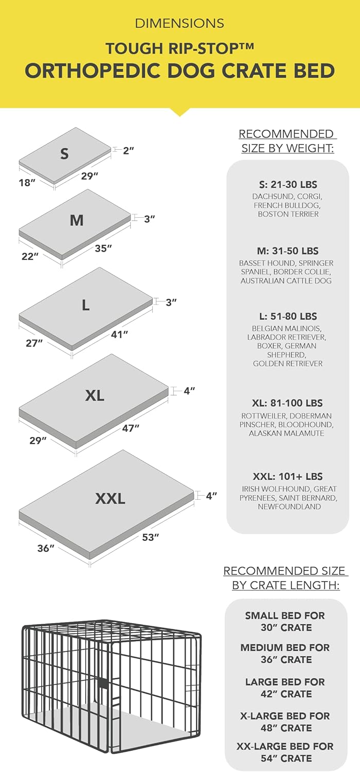 K9 Ballistics Tough Ripstop Orthopedic Dog Crate Bed - Durable Pad with Washable Cover, for Wire Crates, Tie-Downs Included, Size: X-Large 47"x29", Obsidian Black
