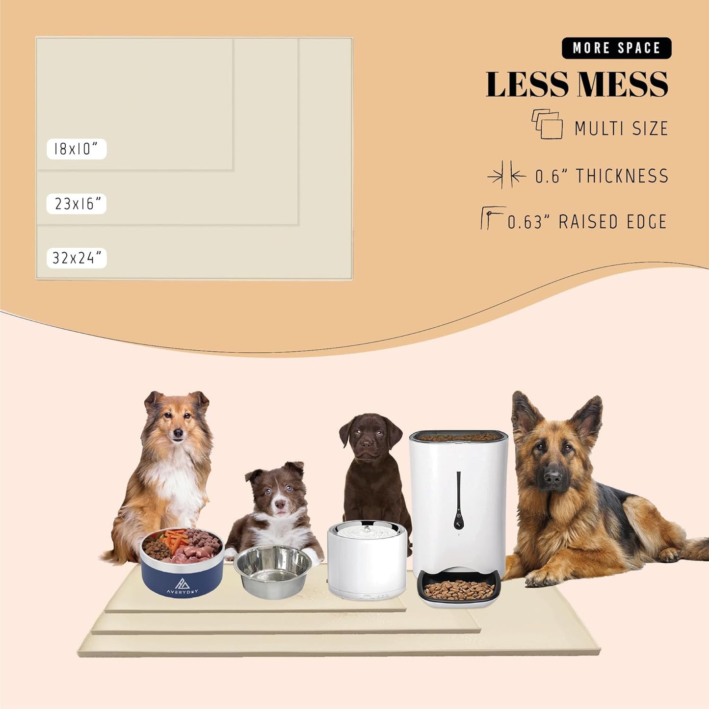 AVERYDAY 32x24'' Silicone Dog Mat for Food and Water, 0.63'' Edge Dog Food Bowl Mats for Floor Waterproof, Dogs Water Mat for Sloppy Drinker, Non Slip Rubber Pet Feeding Mats for Indoor Dogs and Cats