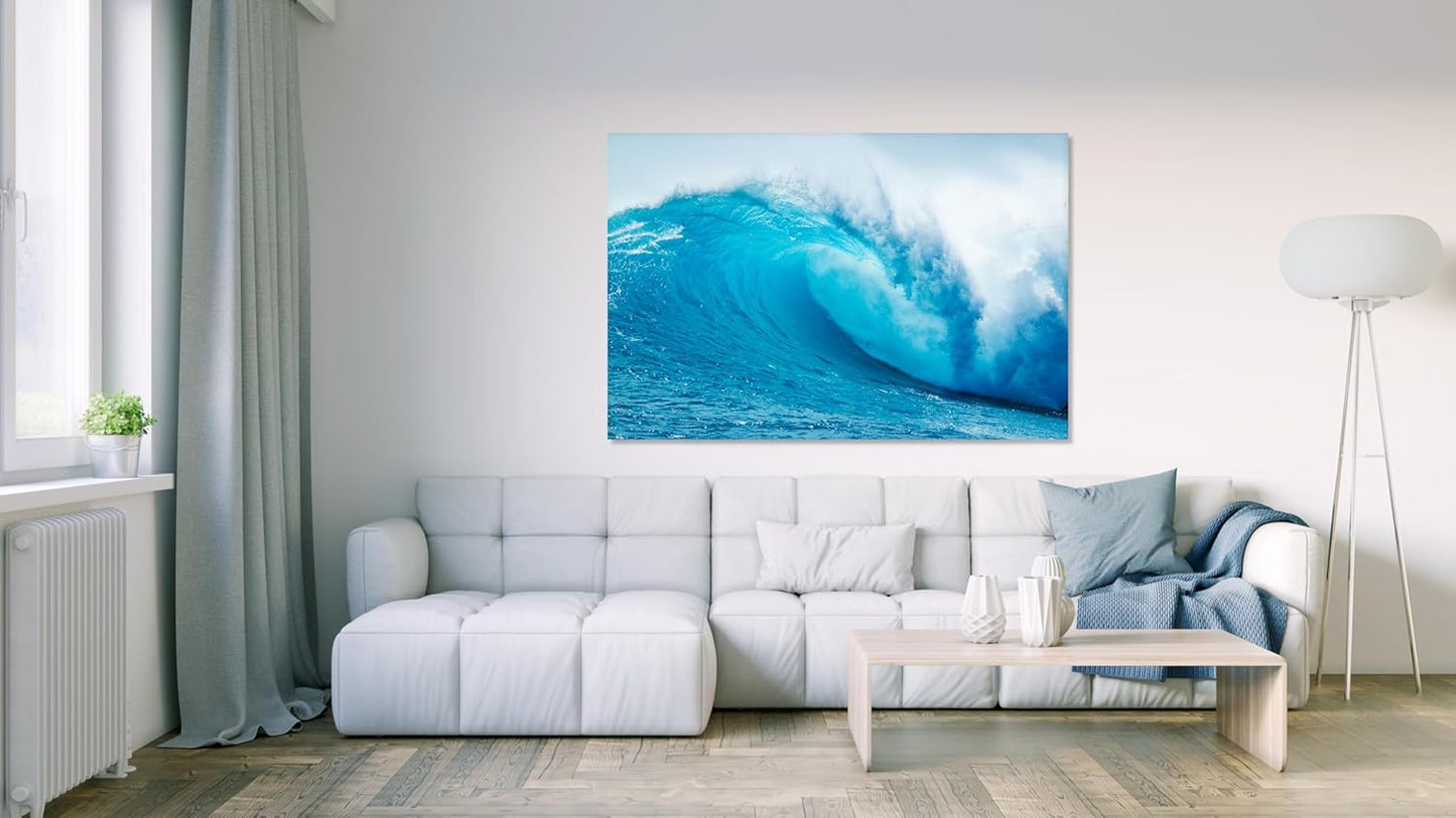 Nature Wall Art Prints - Ocean Forest Mountain Lake Canvas Landscapes - Small to Extra Large Living Room Bedroom Kitchen Bathroom Décor (Blue Ocean Wave, 28L" x 41W")
