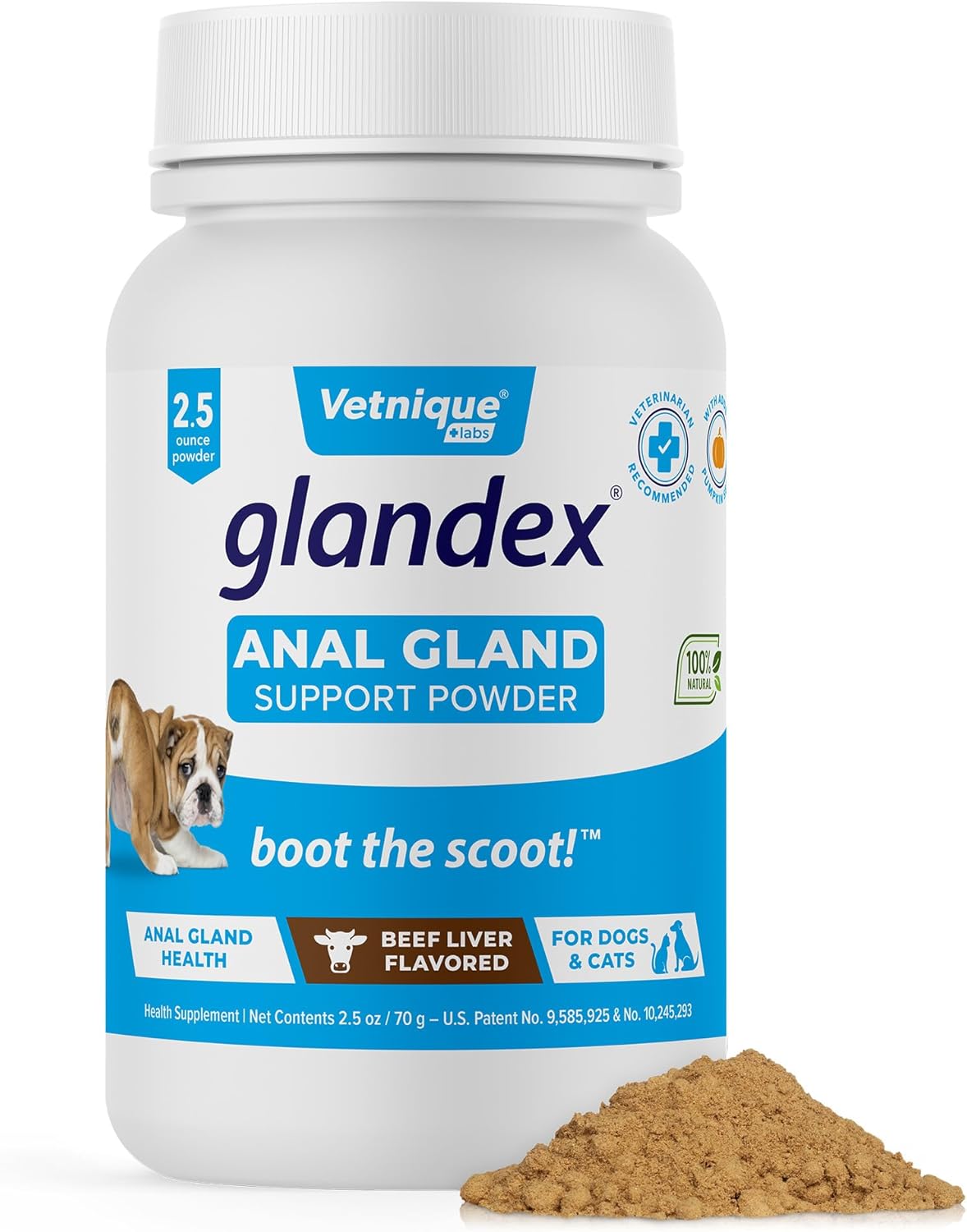 Vetnique Labs Glandex Dog Fiber Supplement Powder for Anal Glands with Pumpkin, Digestive Enzymes & Dog Probiotics for Digestive Health - Vet Recommended - Boot The Scoot (Beef Liver, 2.5oz Powder)