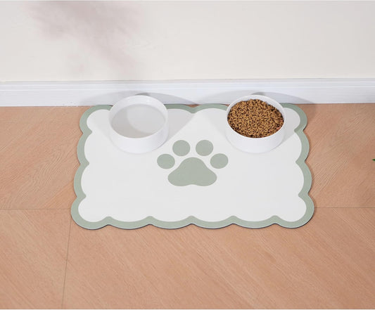 Ralxion Scalloped Dog Feeding Mat, Absorbent Mats for Dog Food and Water Bowl, Dispenser, Cute Elegant Aesthetic Sage Green Scallop Pet Placemat for Dogs, Cats, Puppy Accessories, 17" X 24”