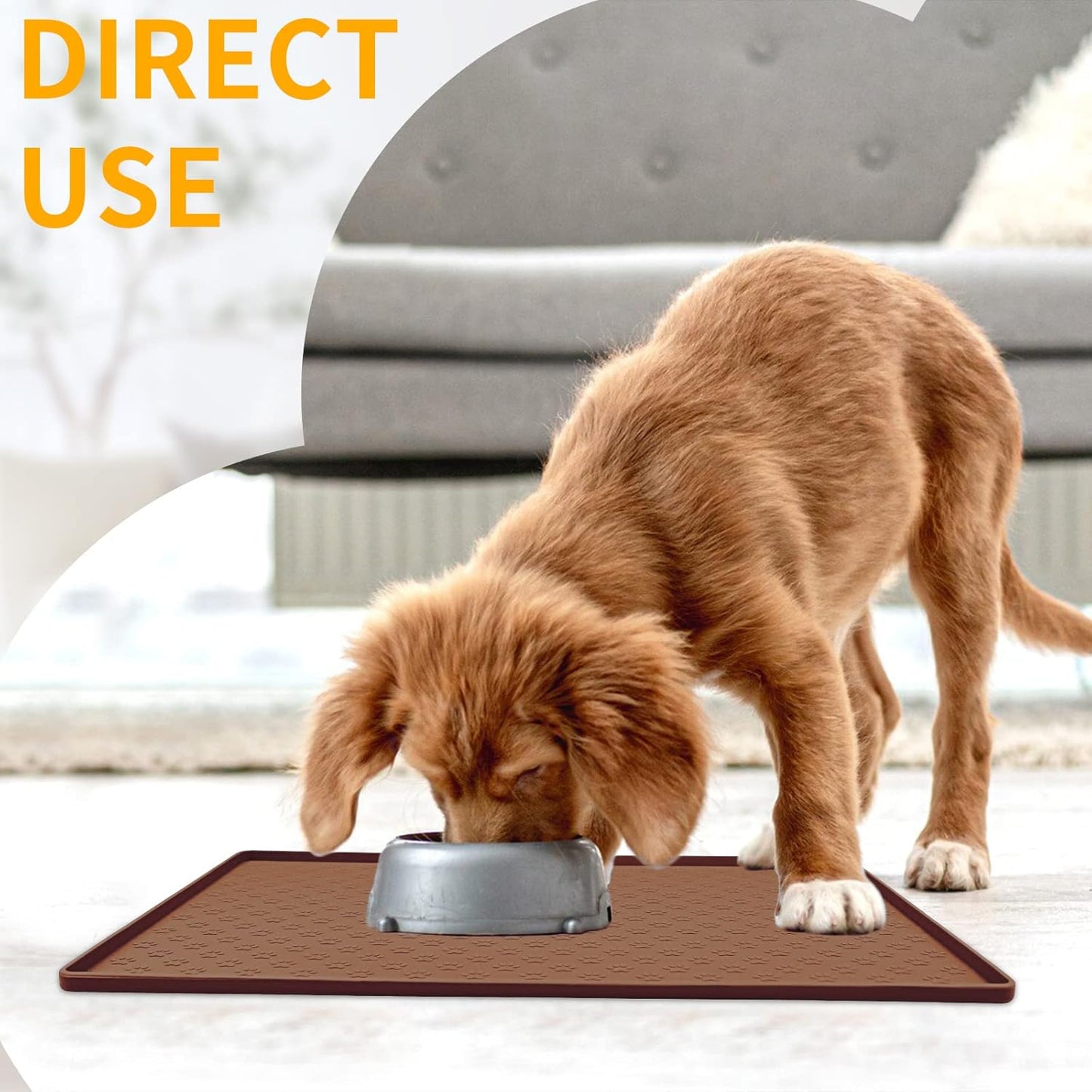 Ptlom Pet Placemat for Dog and Cat, Waterproof Silicone Pet Feeding Bowl Mats for Food and Water, Small Medium Large Dogs Mat Prevent Residues from Spilling to Floor, Brown, 24.5" 16.5"