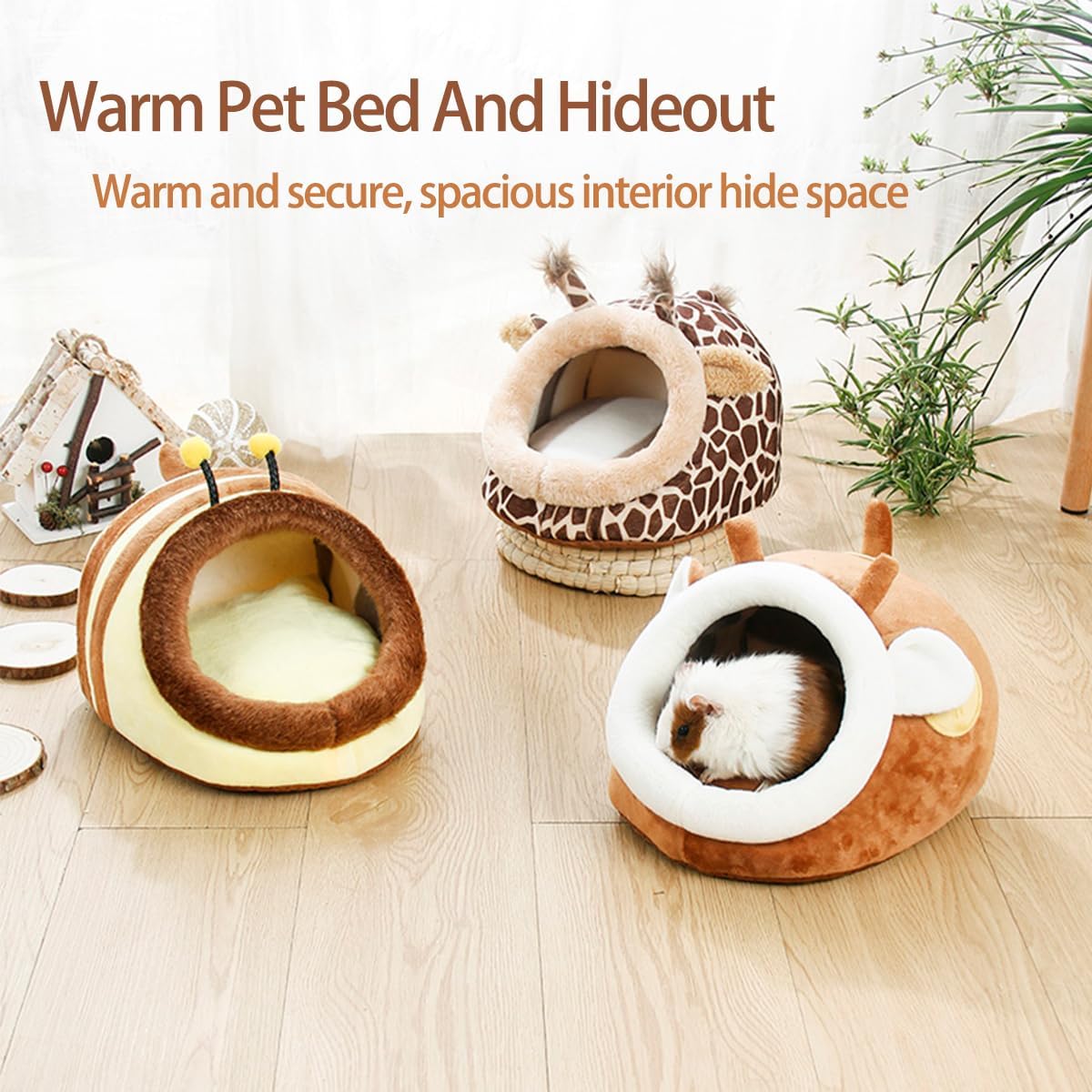 Guinea Pig Bed House & Hideout for Rat Bearded Dragon Hedgehog Ferret to Sleep and Hide, Guinea Pig Cage Accessories Habitat Décor (Large, 1.Sika Deer)