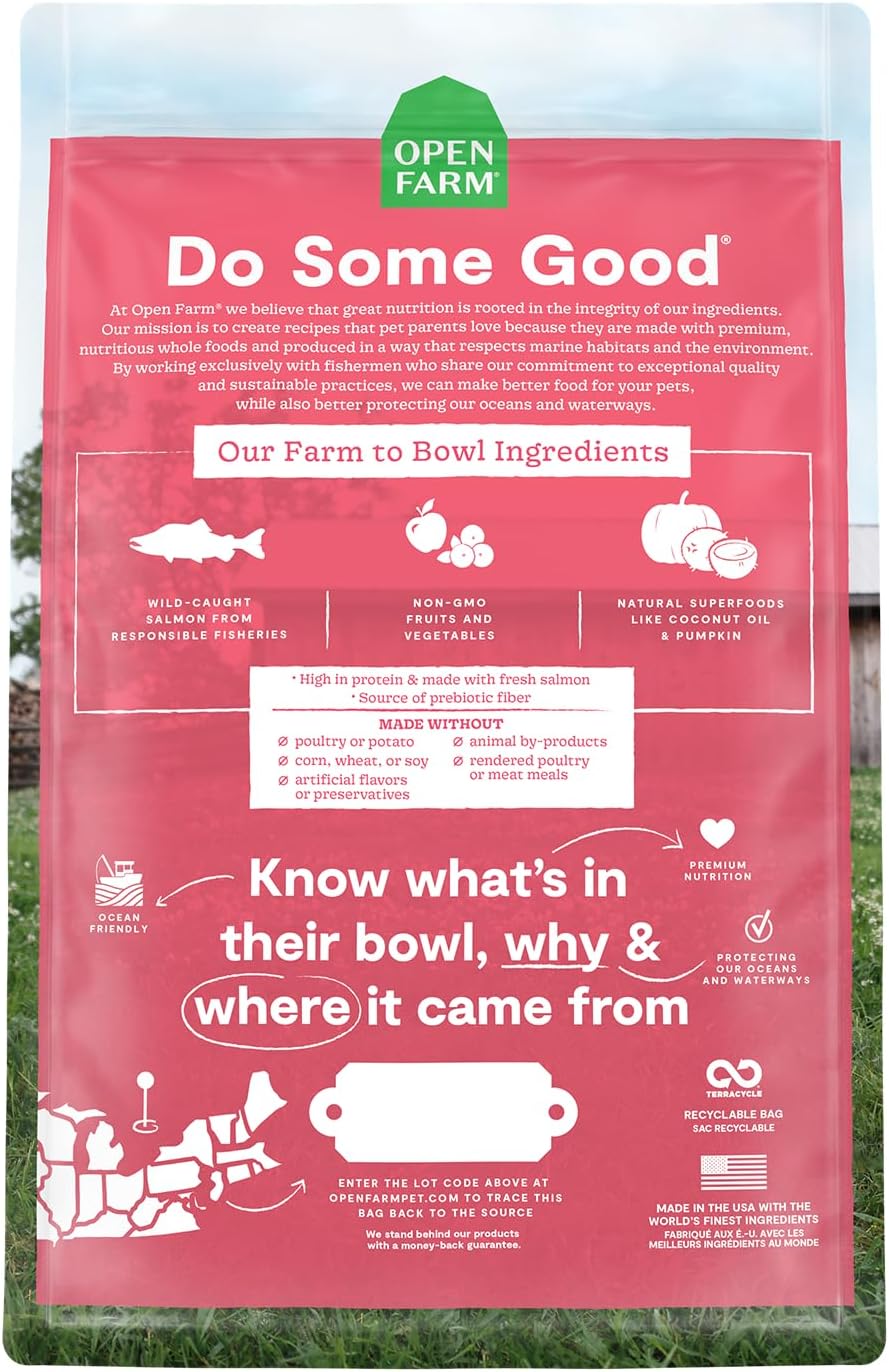 Open Farm, Grain Free Dry Cat Food, High-Protein Kibble for a Complete & Balanced Diet, Non-GMO Fruits & Vegetables, Prebiotic Fibers to Support Digestion, Wild-Caught Salmon Recipe, 8lb Bag