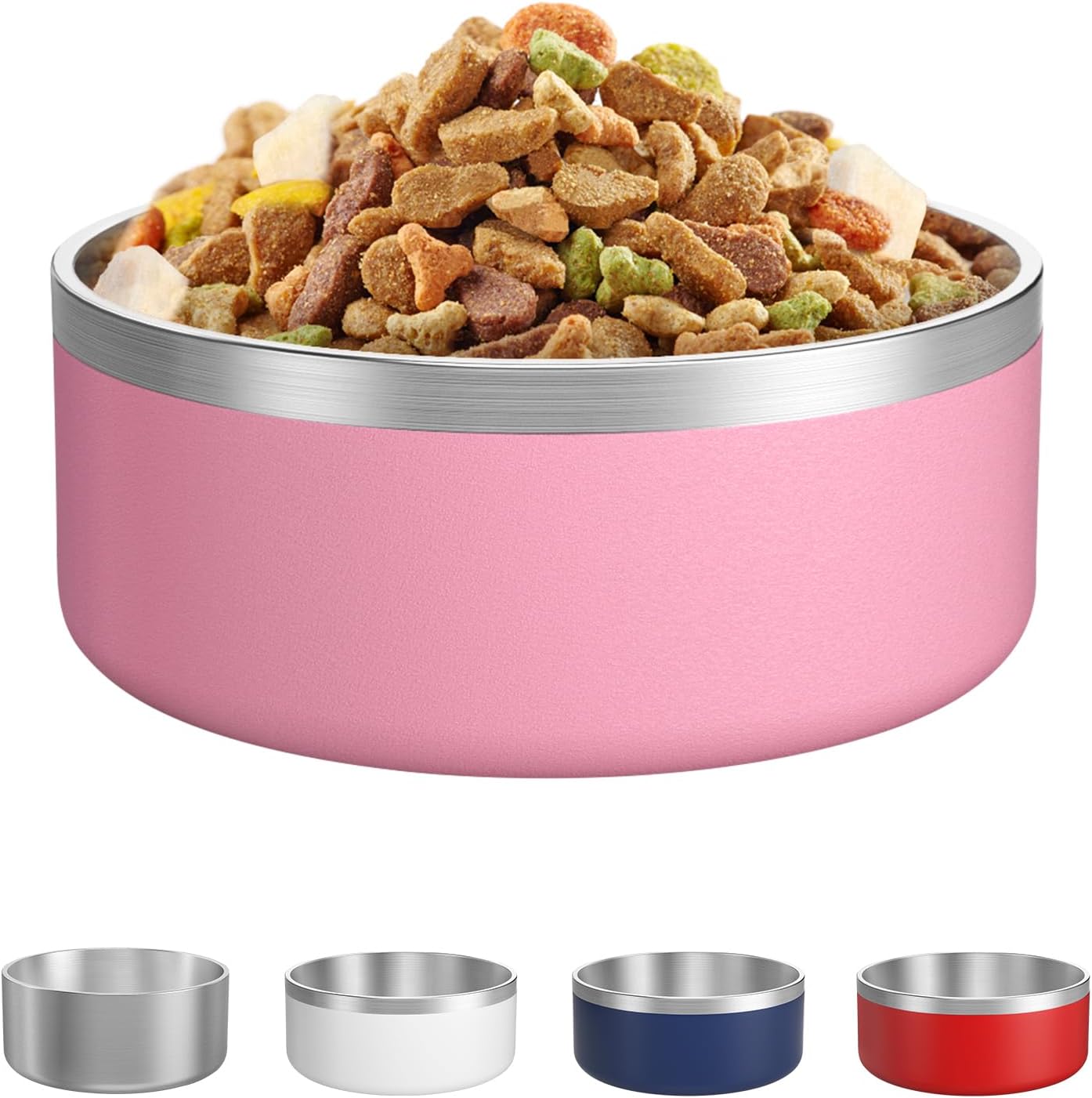 LIANLAI Dog Bowls Large Sized, Rust-Resistant Stainless Steel Dog Bowls, Non Slip Puppy Dishes, Dishwasher Safe (Pink，64 oz)