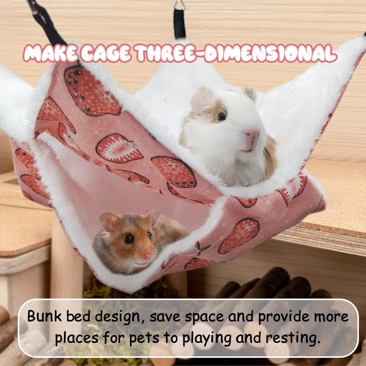 LYART Guinea Pig Rat Ferret Hammock & Warm Bed - Small Pet Hideout Tunnel Cave Hanging Bunkbed - Sugar Glider Squirrel (1.Hammock & Corner Tunnel)