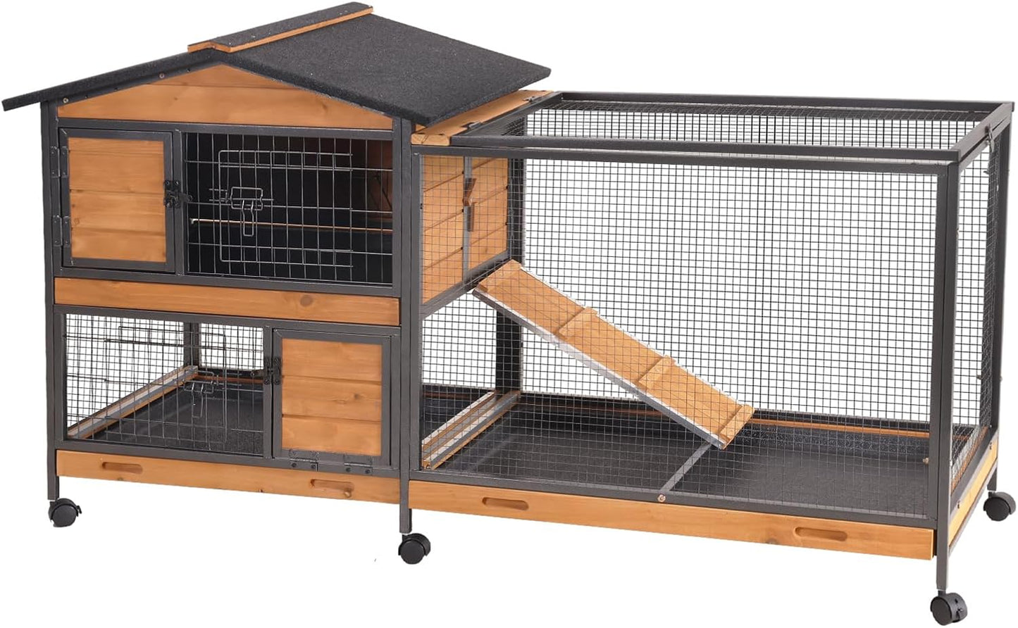 Rabbit Hutch Bunny Cage Strong Iron Frame Rabbit Cage Indoor and Outdoor Chicken Coop with Casters Waterproof Roof, Great for Rabbit,Bunny,Guinea Pig,Chickens.