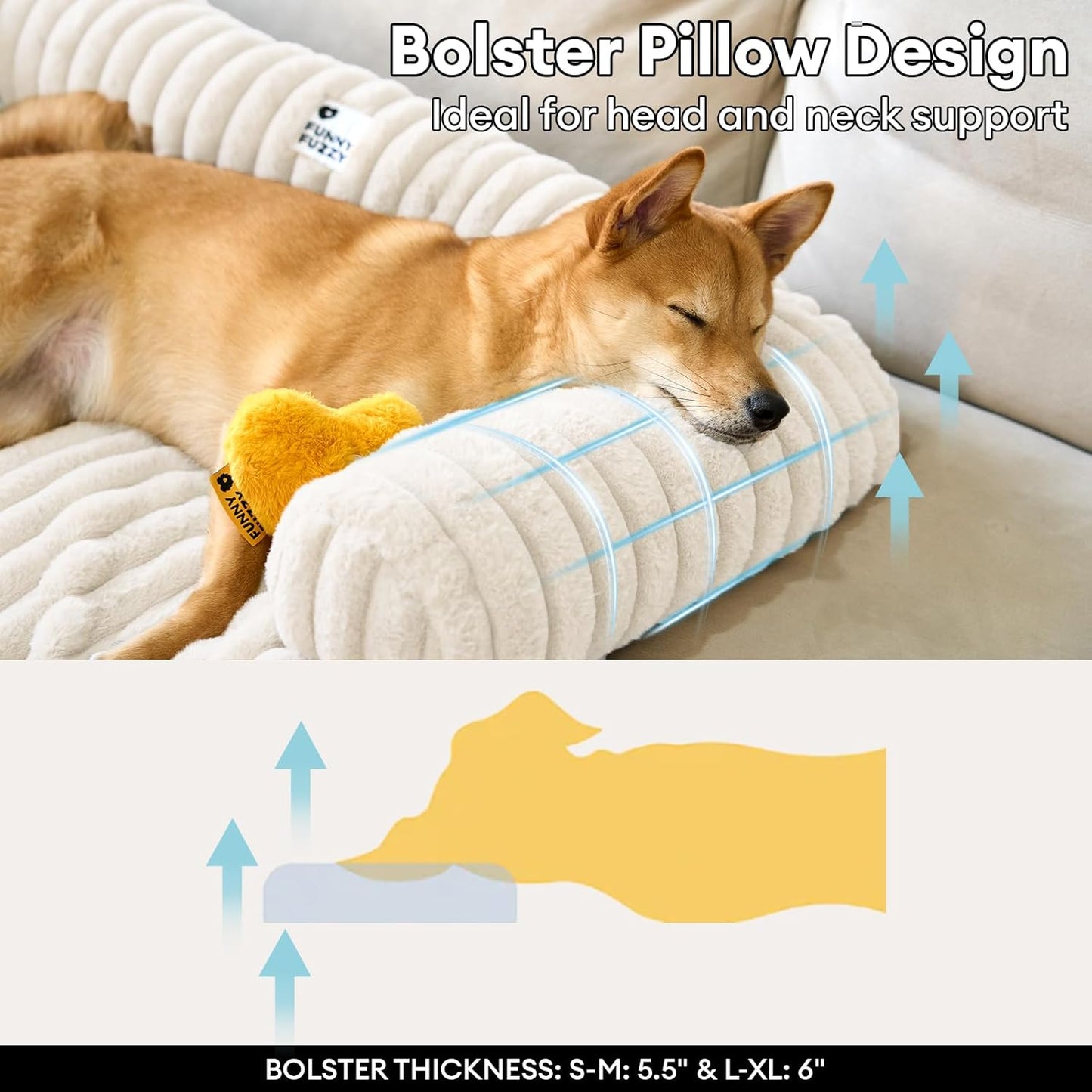 FUNNY FUZZY Pet Couch Cover for Sofa, Calming Dog Bed for Couch, Fluffy Plush Cat Bed Mat for Furniture Protector for Small Dogs and Kitten, 27×24 in, Cream White