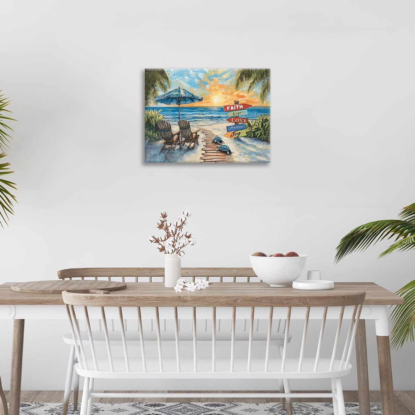 Beach Ocean Bathroom Pictures Wall Art, Seaside Coastal Bathroom Wall Decor, Sunrise Framed Painting Canvas Artwork for Bedroom Living Room Decorations 20"L x 16"W