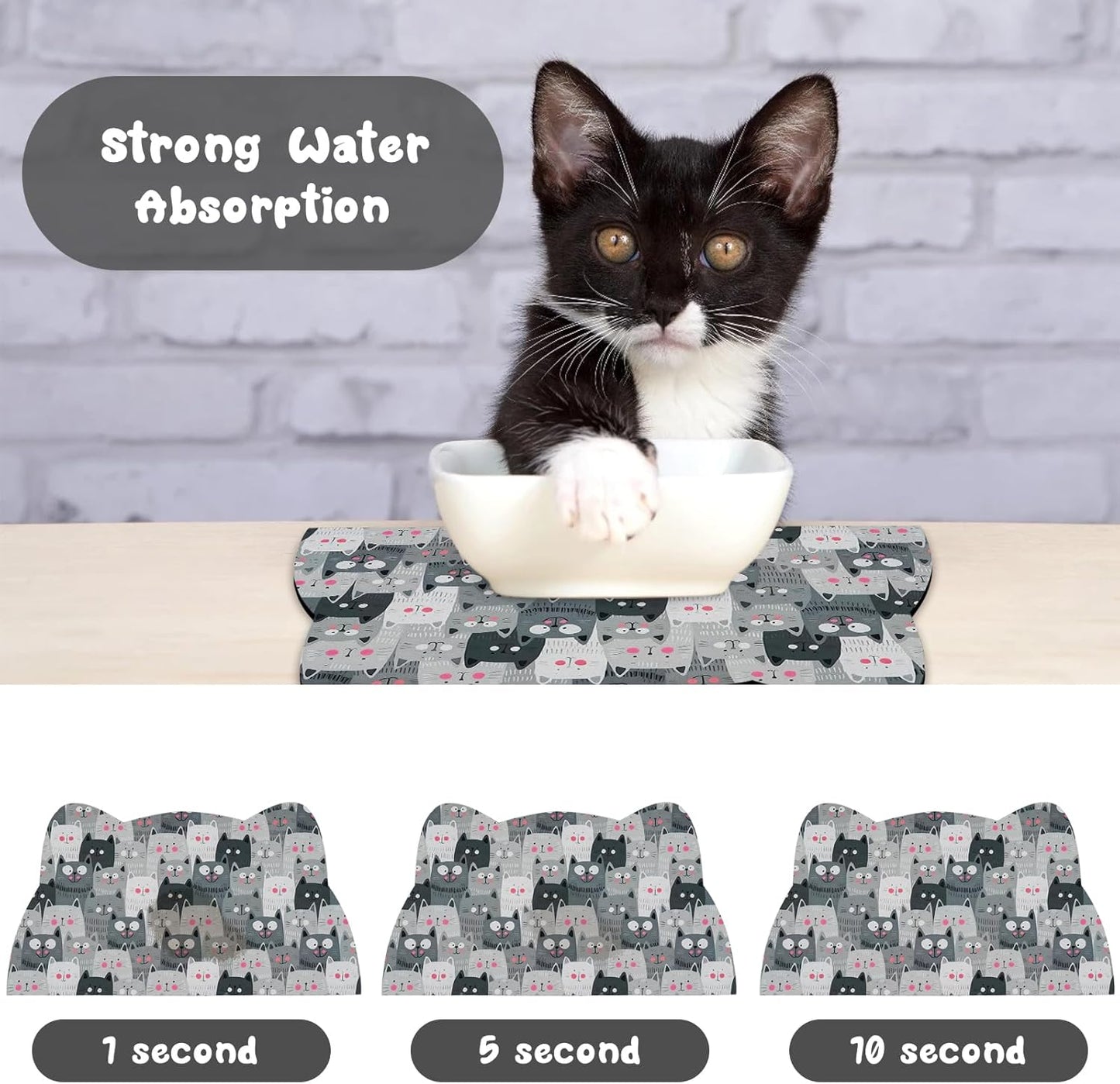 Grey Cat Food & Water Mats - Absorbent Pet Feeding Placemats 23.6 * 13.7 inch