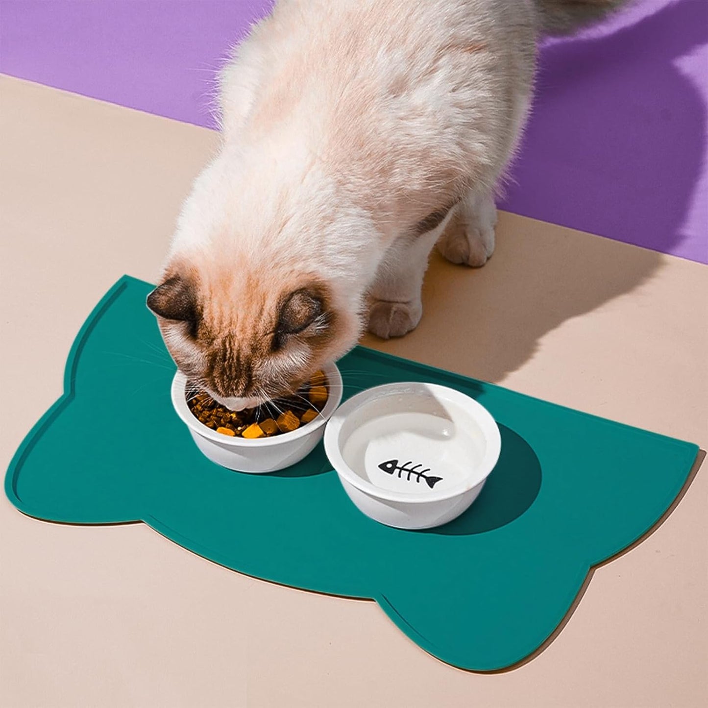 Cat Food Mat, Silicone Pet Feeding Mat for Floor Non-Slip Waterproof Dog Water Bowl Tray Cushion (20" x 12", MARRS Green)
