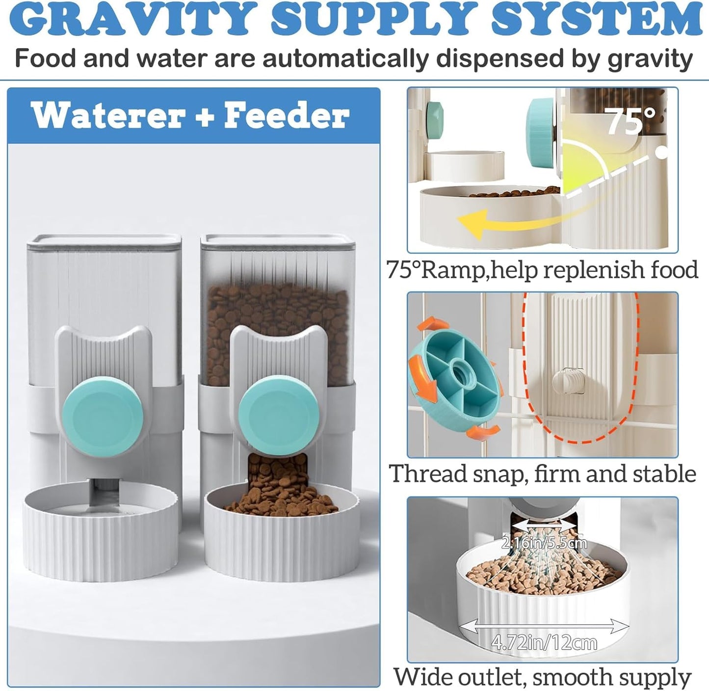 kathson Rabbit Gravity Auto Feeder Set 35oz Hanging Automatic Food Water Dispenser Cage Automatic Feeder Set for Rabbit Chinchilla Guinea Pig Hedgehog Ferret Kitty Puppy (Blue)
