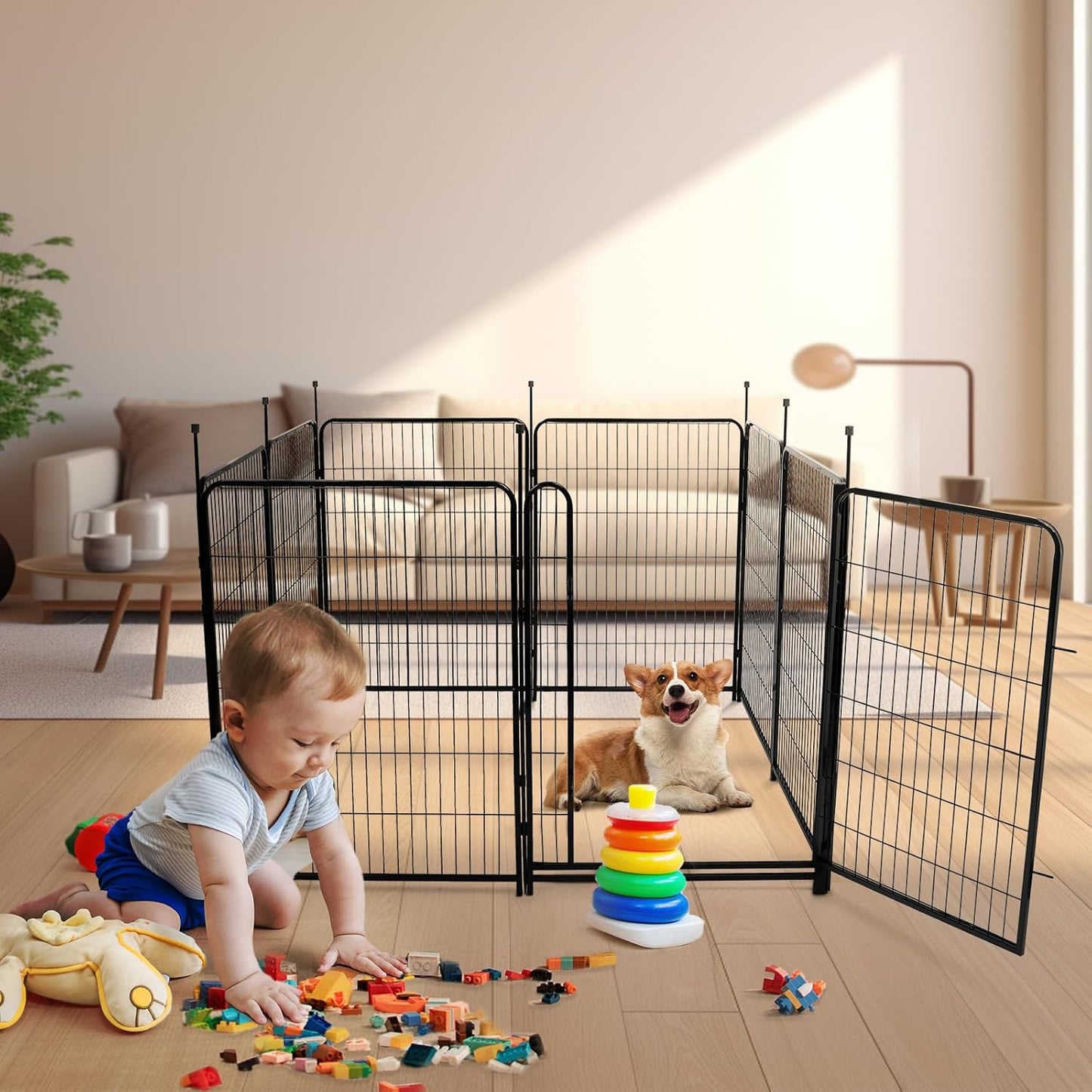 Tall Garden Fence,Wide Gate Low Threshold Fence for Garden, 36in(H) 4 Panels Total 8.9 Ft(L) Animal Barrier Fence,Flower Bed Fencing, Dog Fences Outdoor for Yard