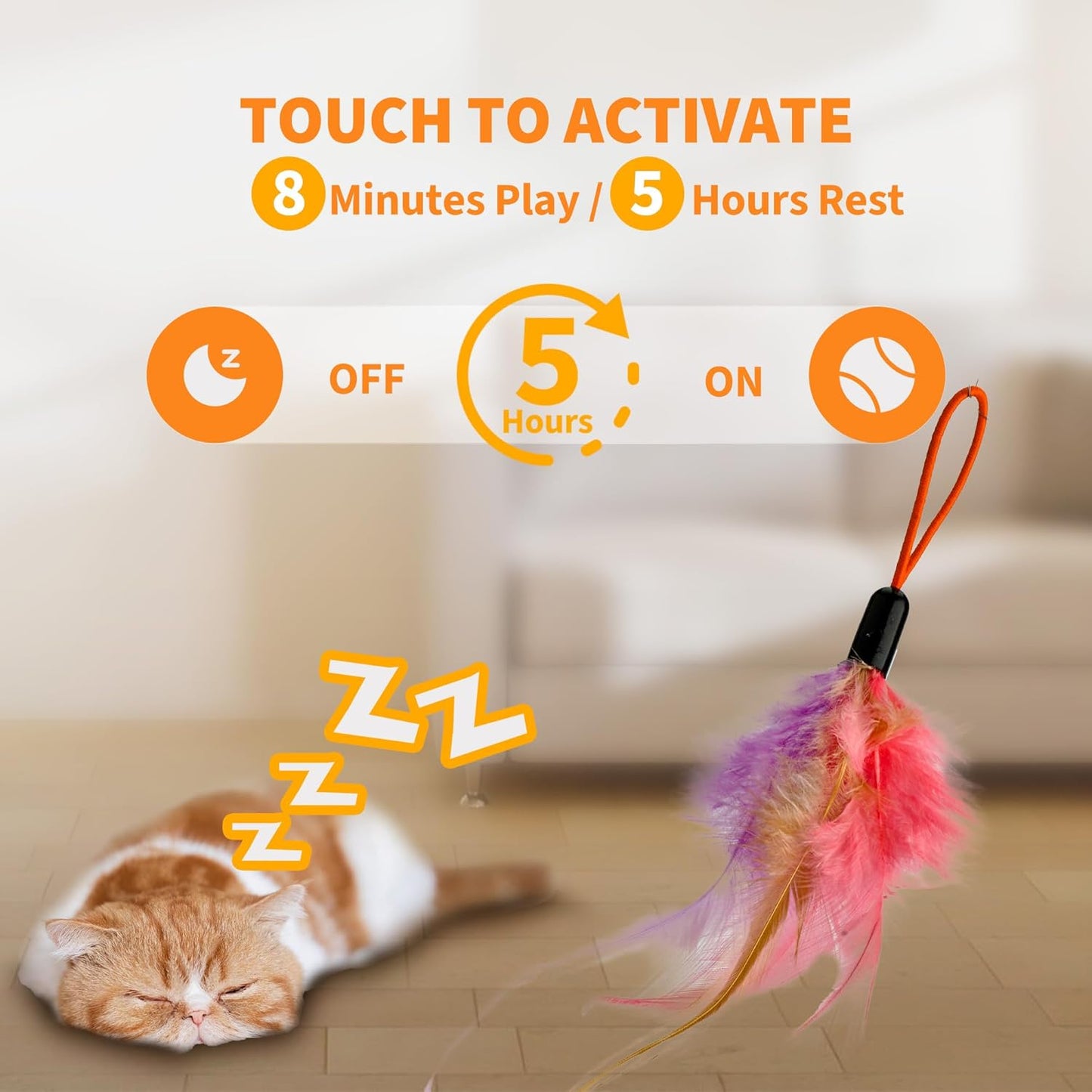Interactive Cat Toy,Automatic Cat Toy for Indoor Cats,Hanging Door Clip Ribbon 360° Rotation,Feather & Rainbow Cat Stimulating Ribbons Cat Toys for Bored Adult/Kitten Exercise