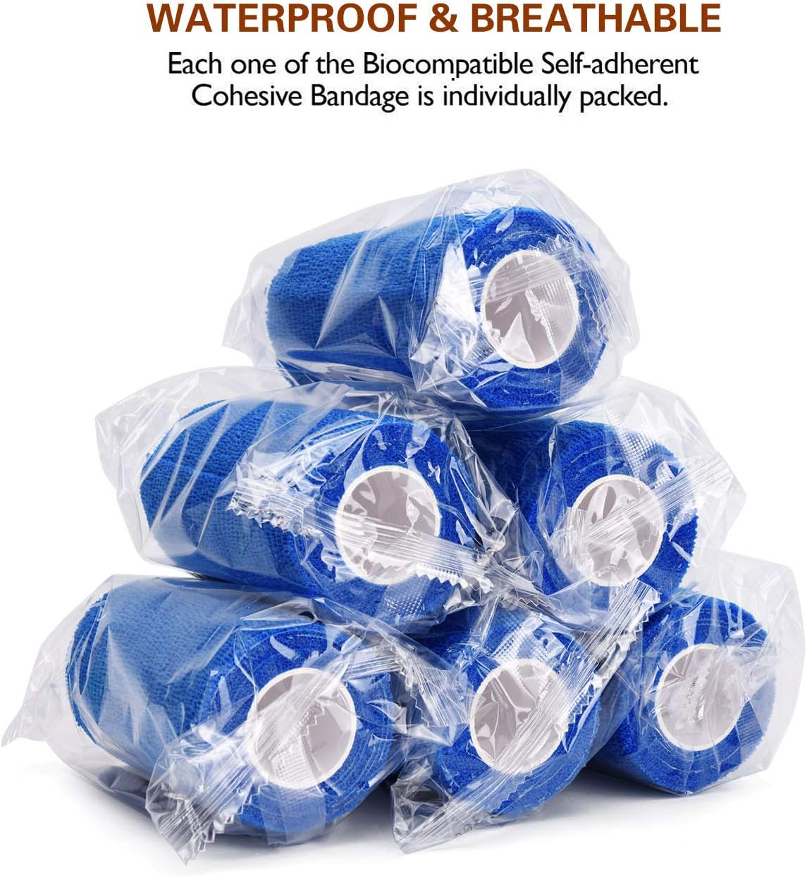 TOBWOLF 12PCS Self Adhesive Bandage, 4" x5yd / 10cmx4.5m Elastic Cohesive Bandage Wrap Athletic Gauze Roll, Non Woven Bandage Tape for Wrist Ankle Knee Leg Sprains Swelling - Navy Blue