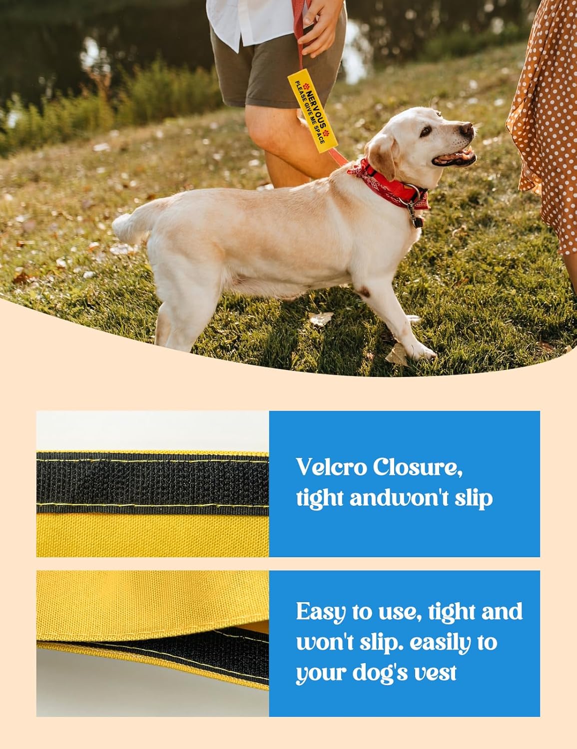 Nervous Please Give Me Space Leash Sleeve, Funny Yellow Dog Leash Wrap Alert Hanging ID Patch Tag, Do Not Pet Velcro Patch, Pet Birthday Gifts for Dog Lovers Owners